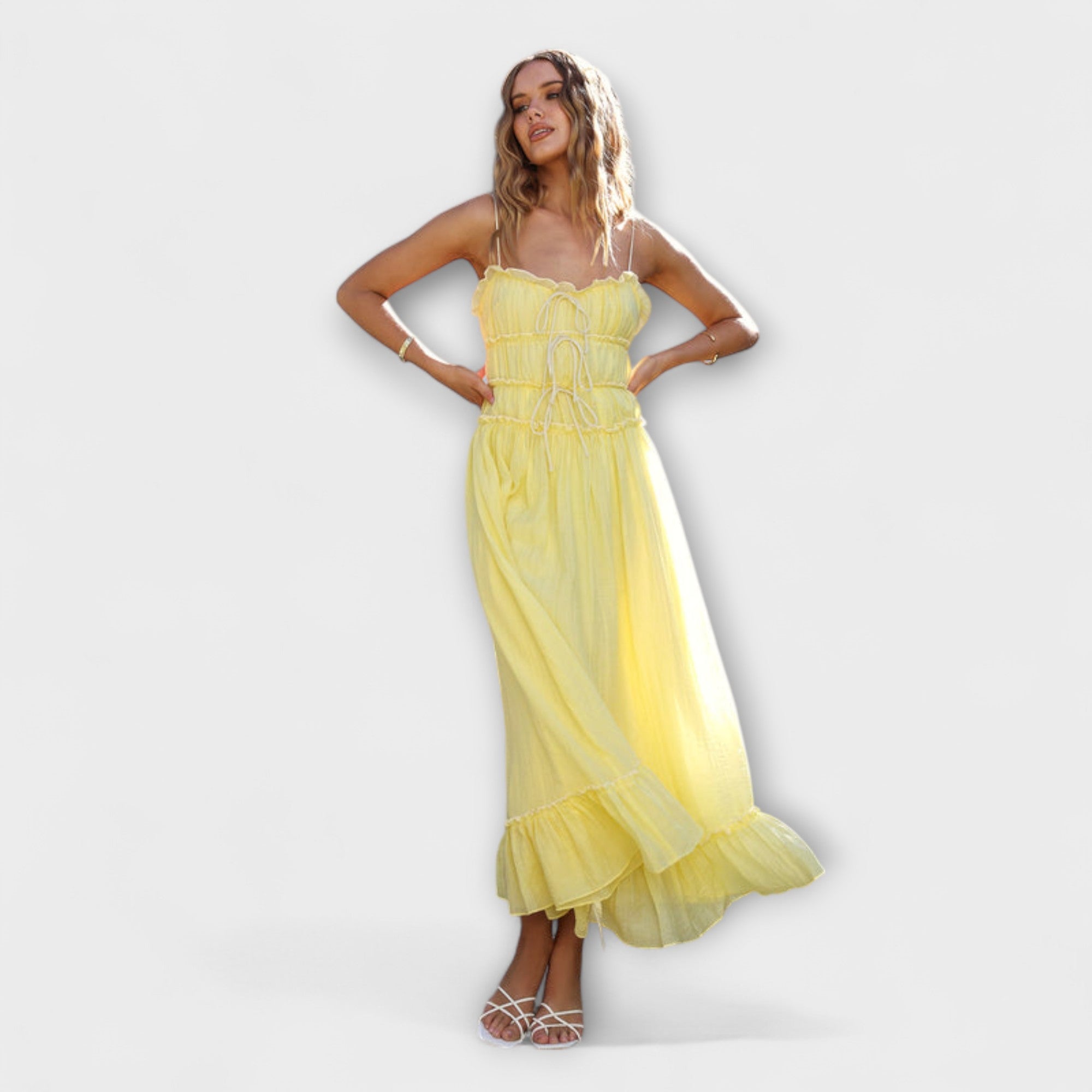 Celine - Sukienka midi bez r?kawów z falbankami