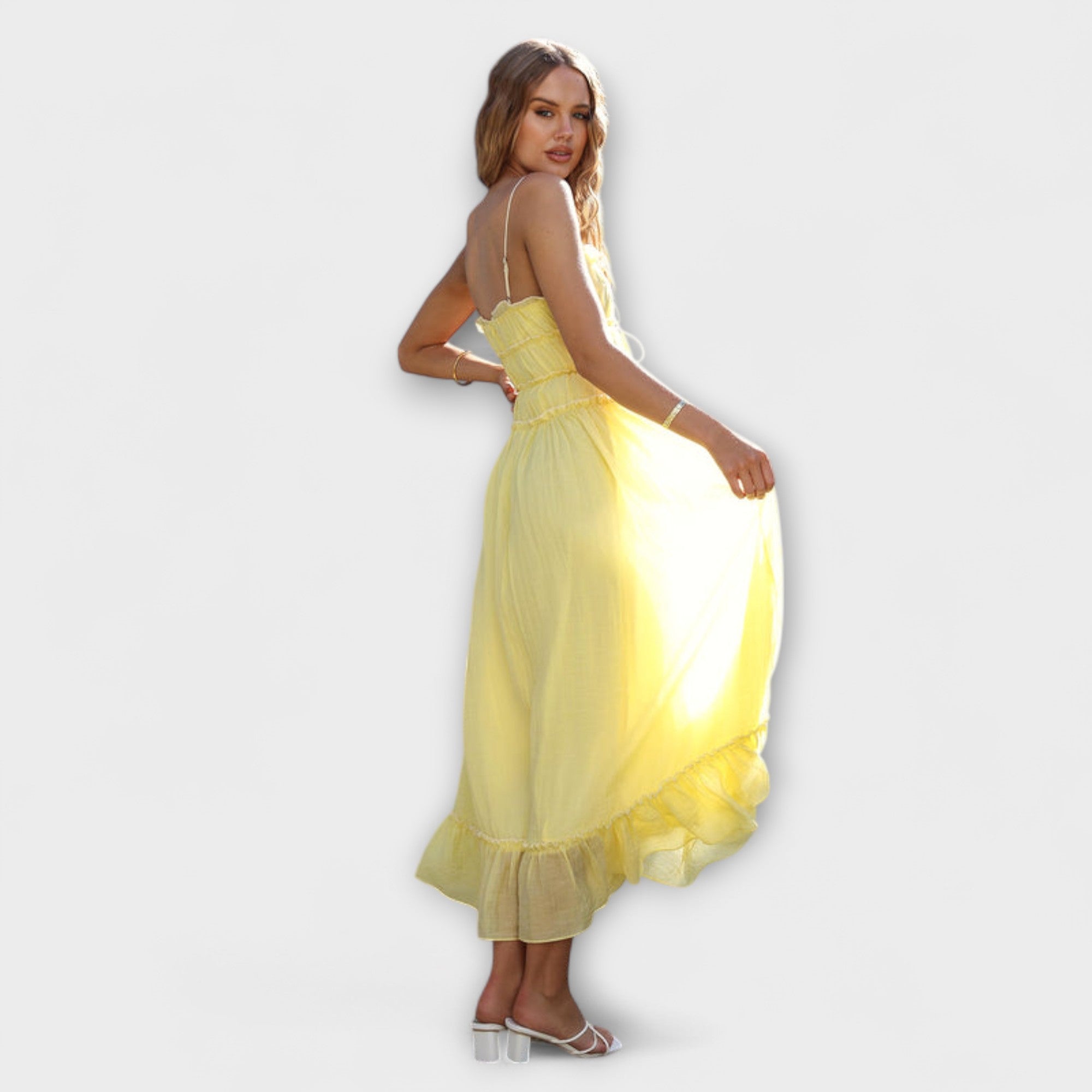 Celine - Sukienka midi bez r?kawów z falbankami