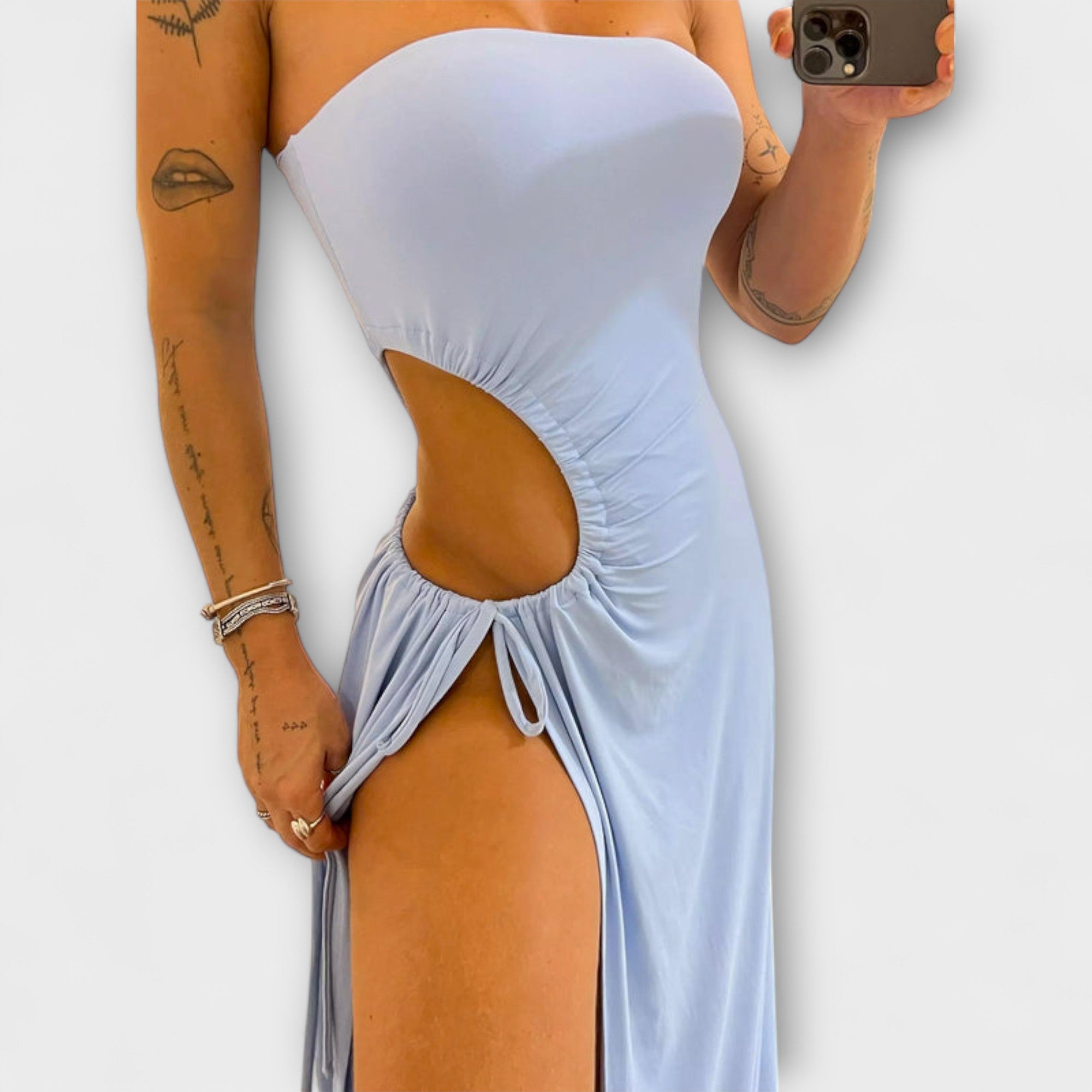 Winona - sukienka body z wi?zaniem bandeau-tie z rozci?ciami po bokach