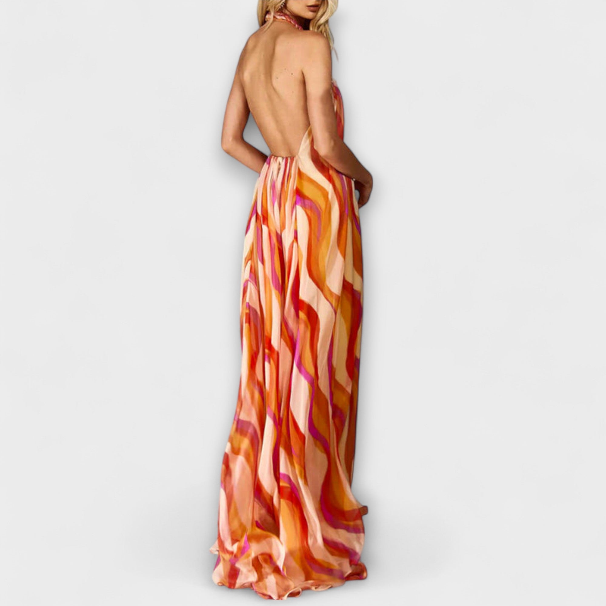 Rumi - elegancka pleciona sukienka maxi z wzorem fal