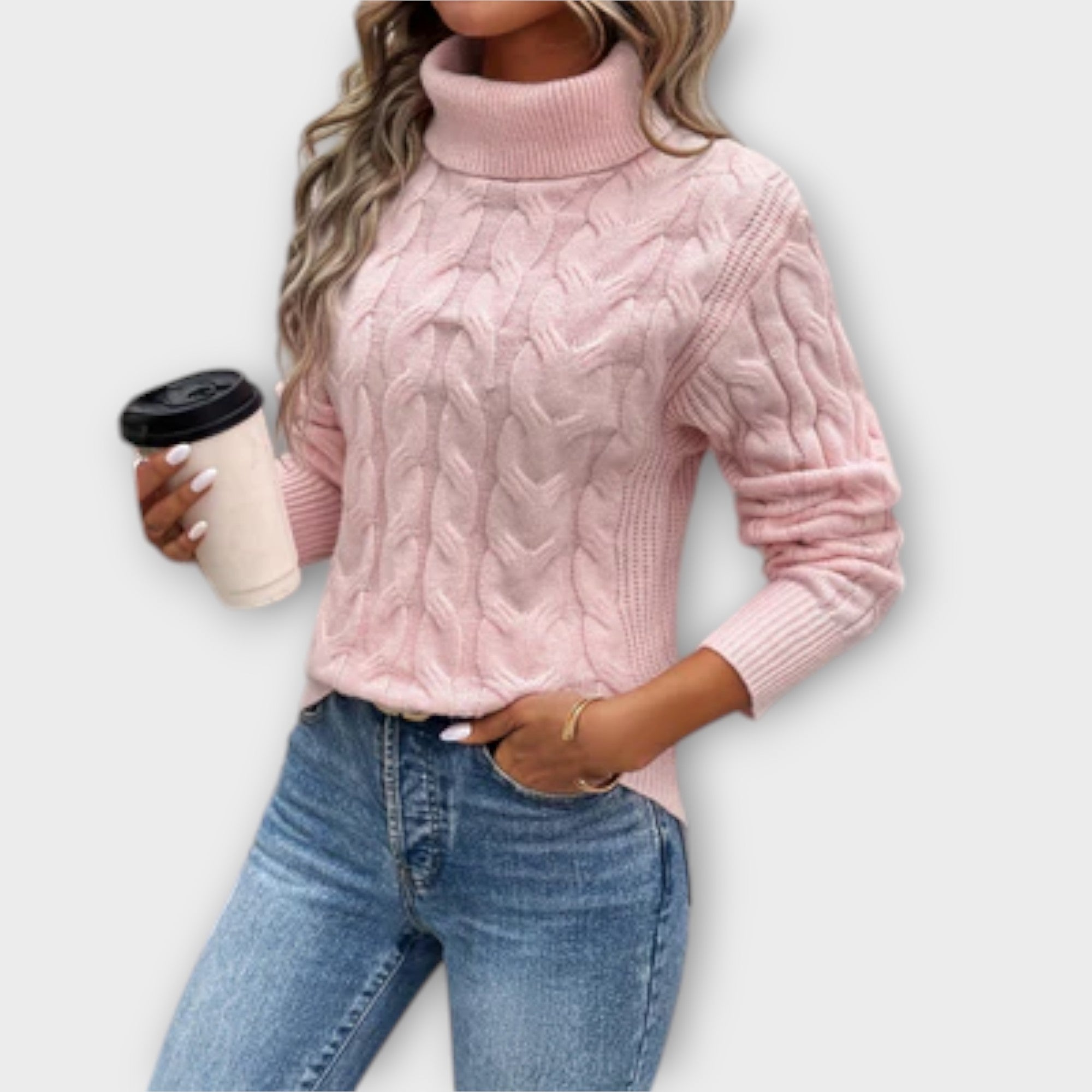Amelia – elegancki sweter z golfem z dzianiny