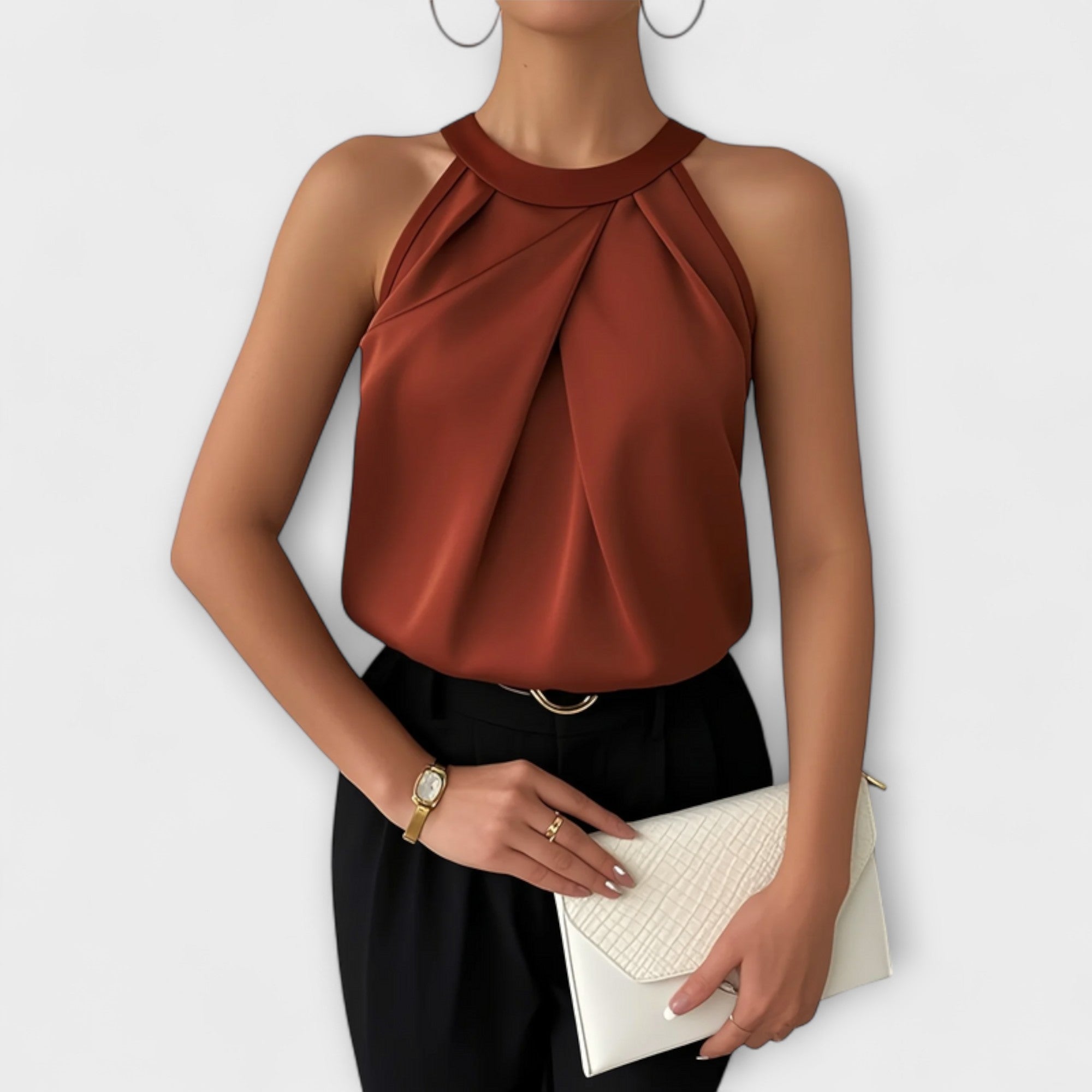 Skye - elegancka satynowa bluzka z odkrytymi ramionami
