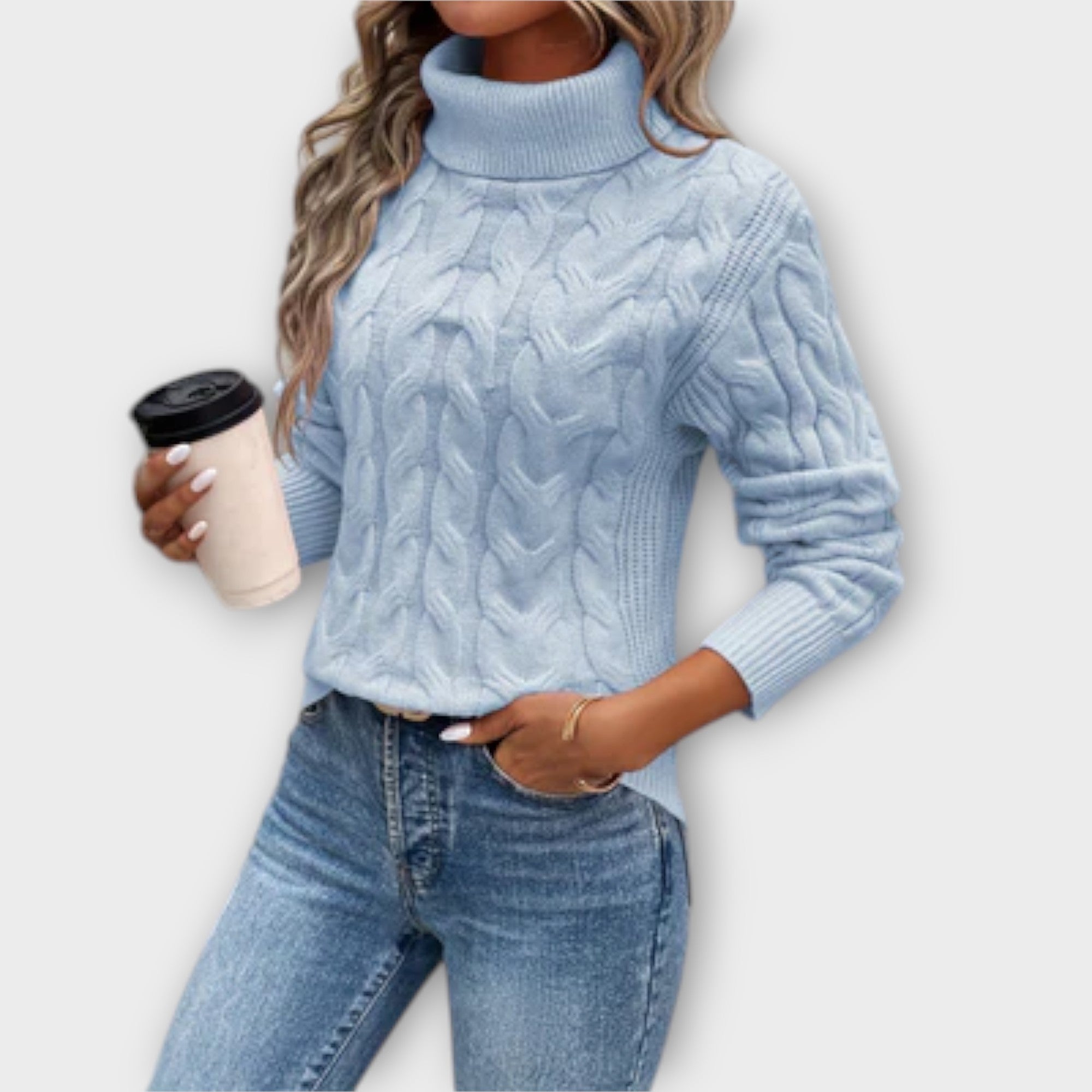 Amelia – elegancki sweter z golfem z dzianiny