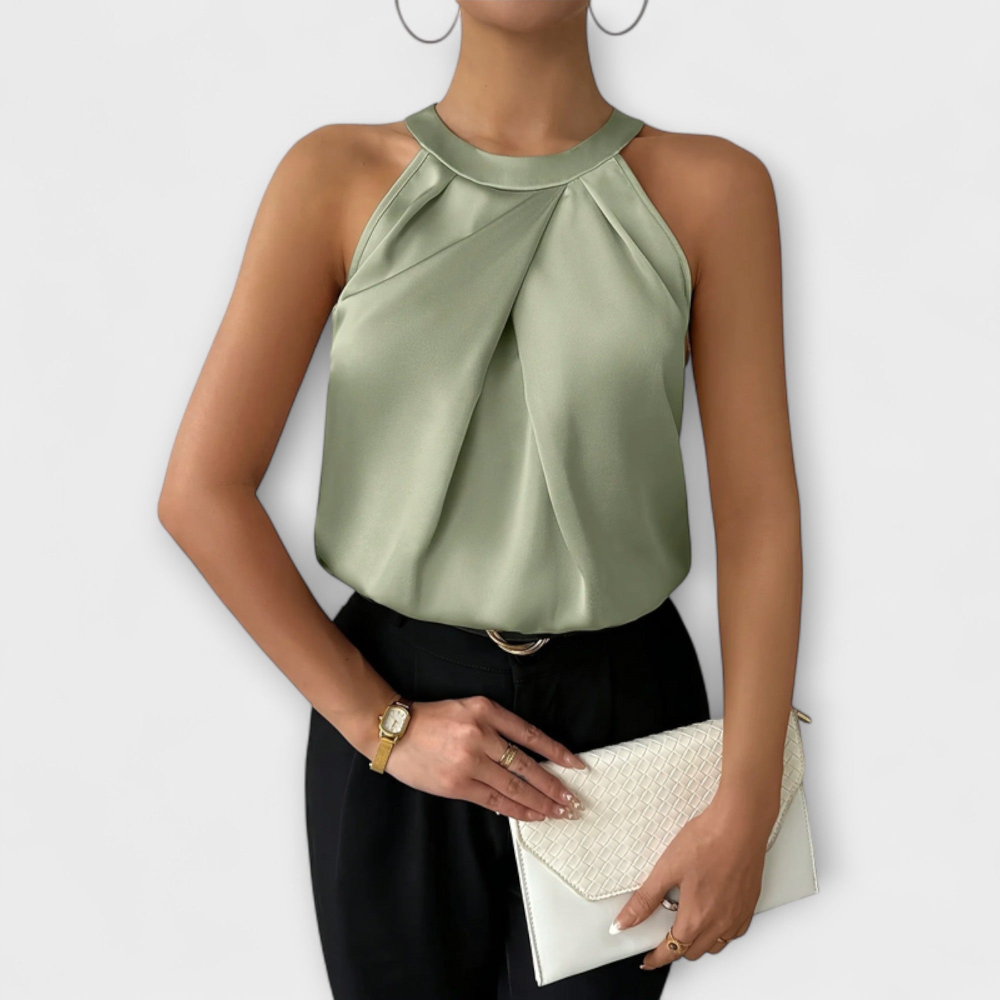 Skye - elegancka satynowa bluzka z odkrytymi ramionami