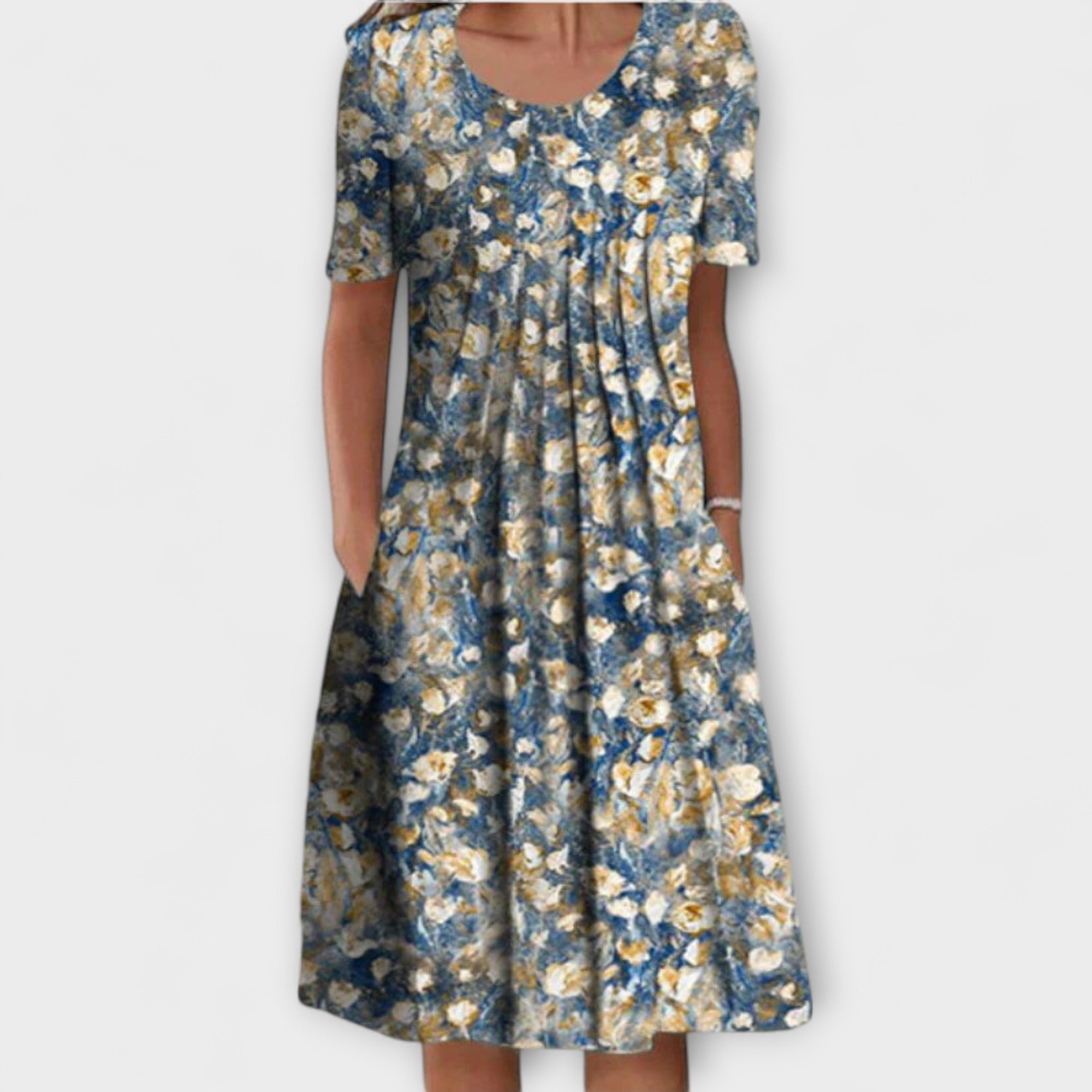 Emelie - elegancka warstwowa sukienka z kontrol? brzucha