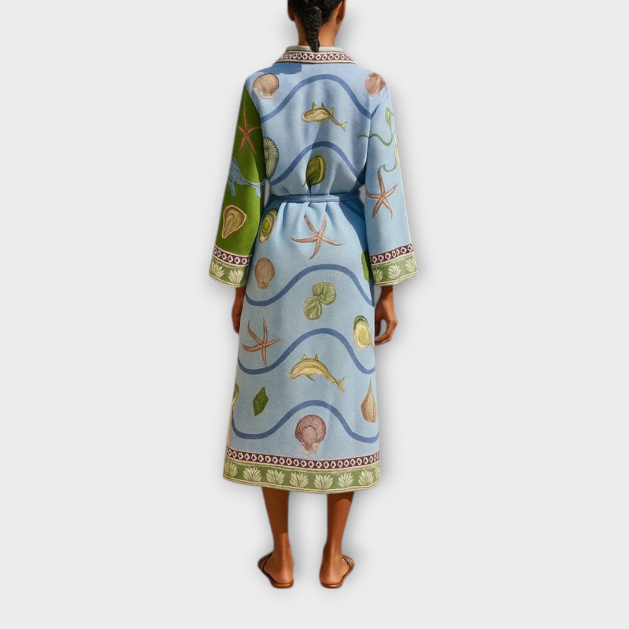 Jule - sukienka koszulowa midi z nadrukiem i paskiem