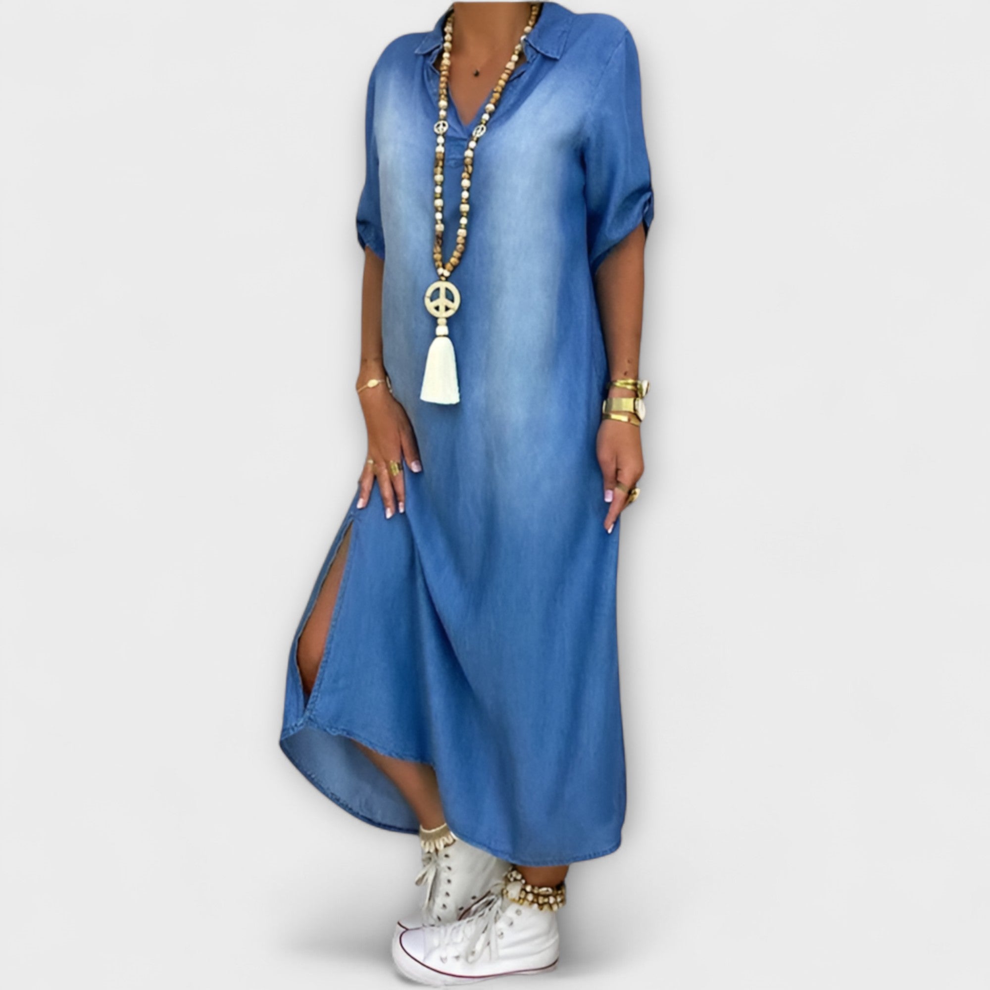 Lea - d?uga d?insowa sukienka z rozci?ciem po bokach