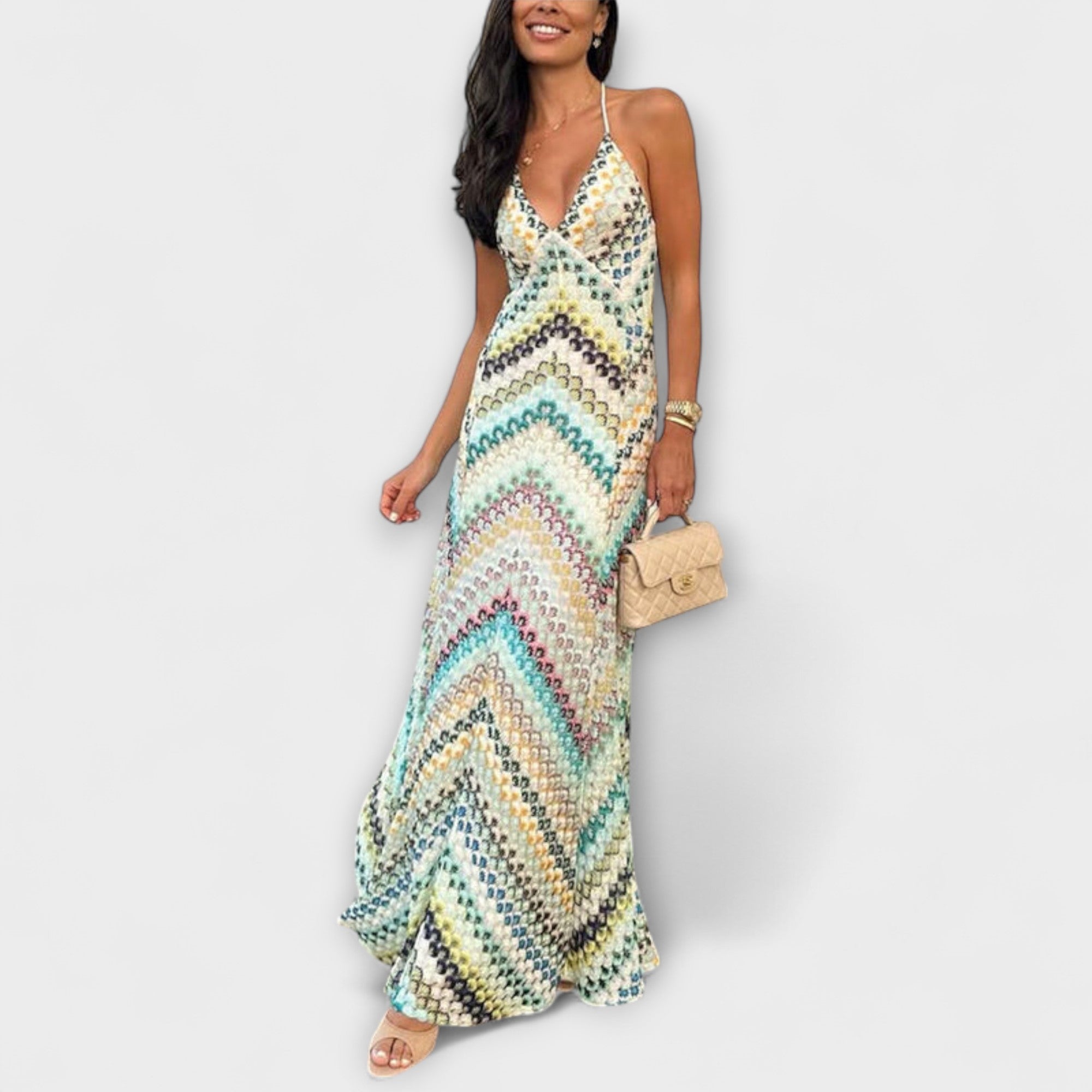 Remi - Missoni Kolorowa sukienka maxi w jode?k?
