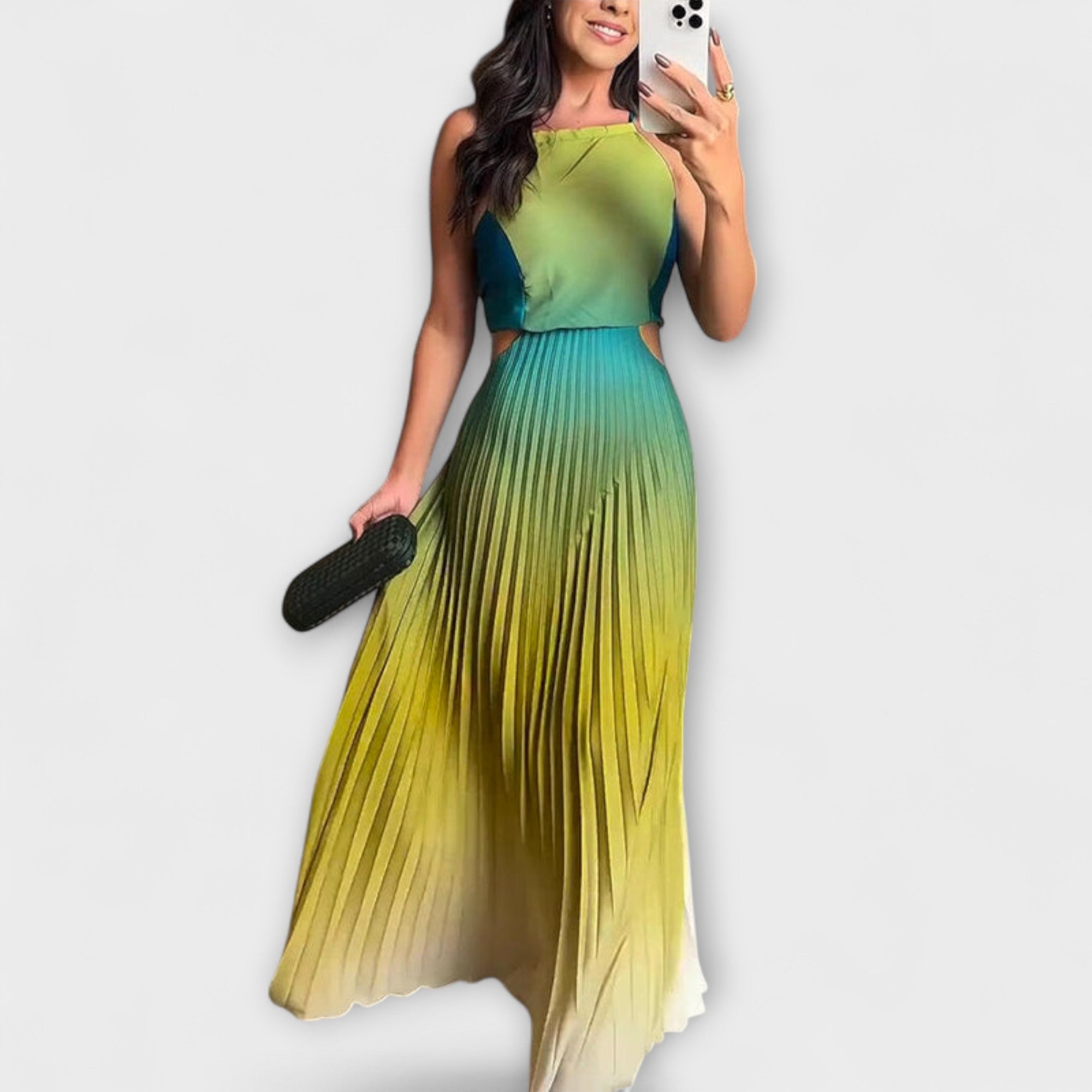 Haven - elegancka plisowana sukienka maxi z wi?zaniem bez pleców i gradientem