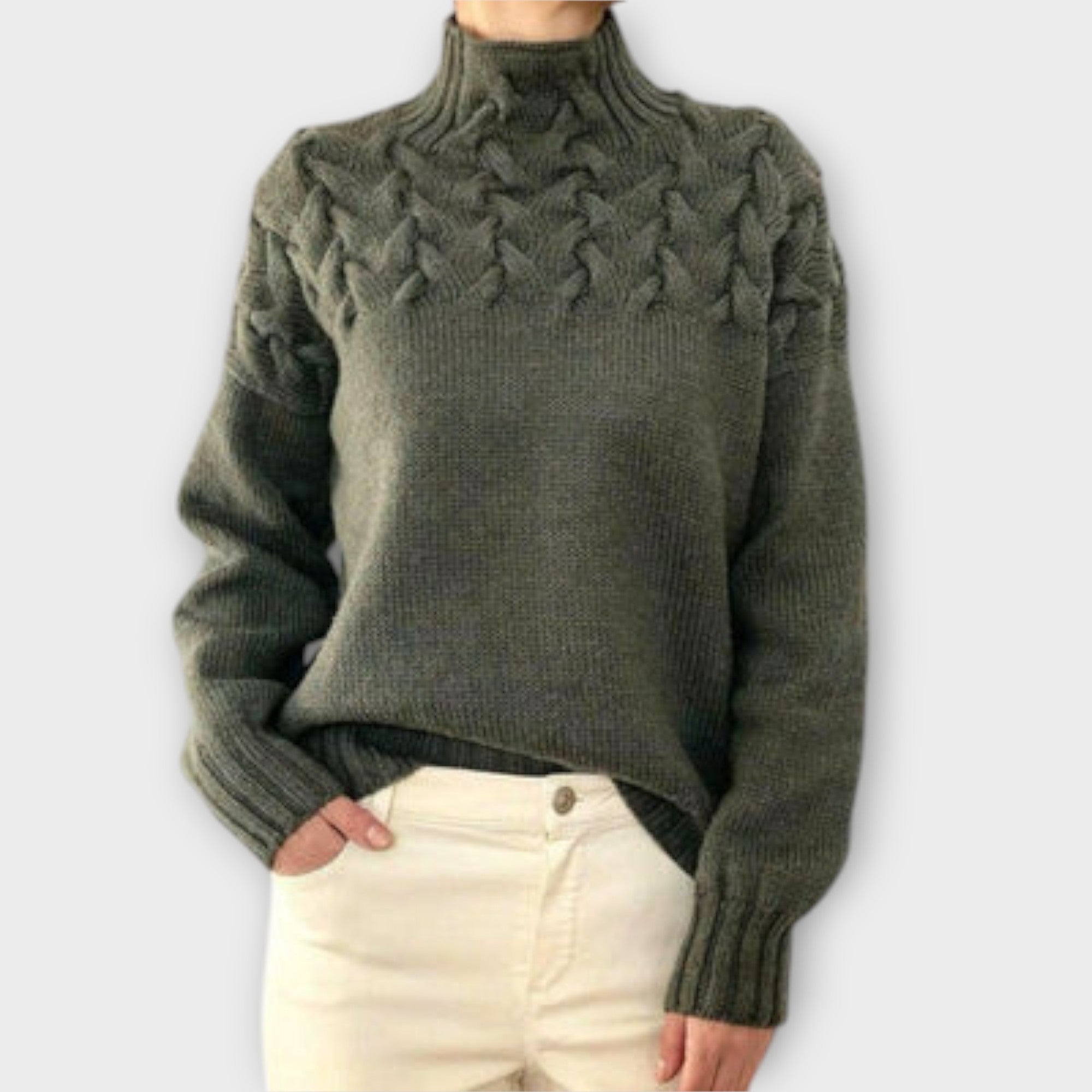 Eva - Sweter damski z detalem o warkoczowym splocie