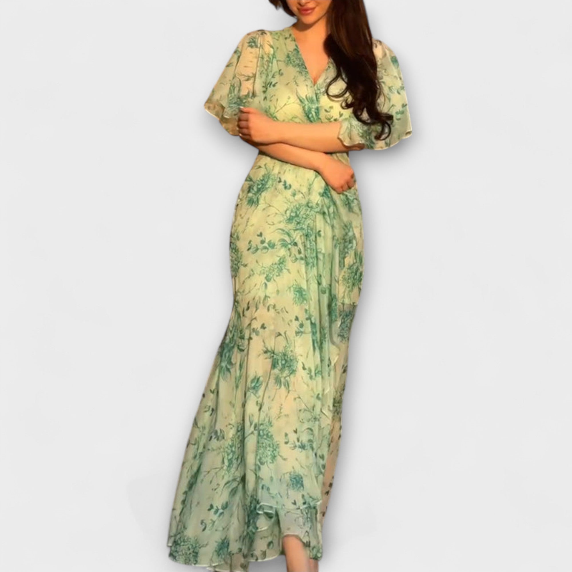 Lana - Elegancka sukienka z dekoltem w serek w kwiaty