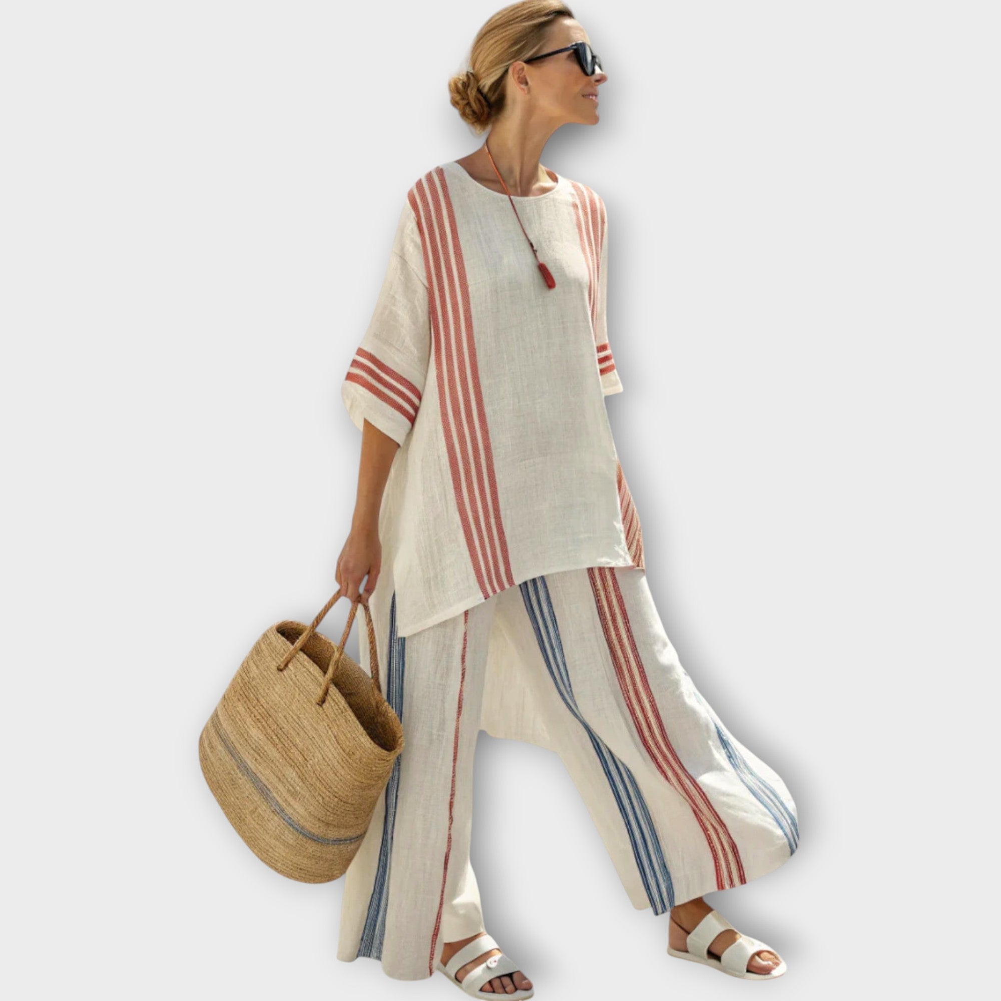 Anila - Elegancki dwucz??ciowy komplet w paski