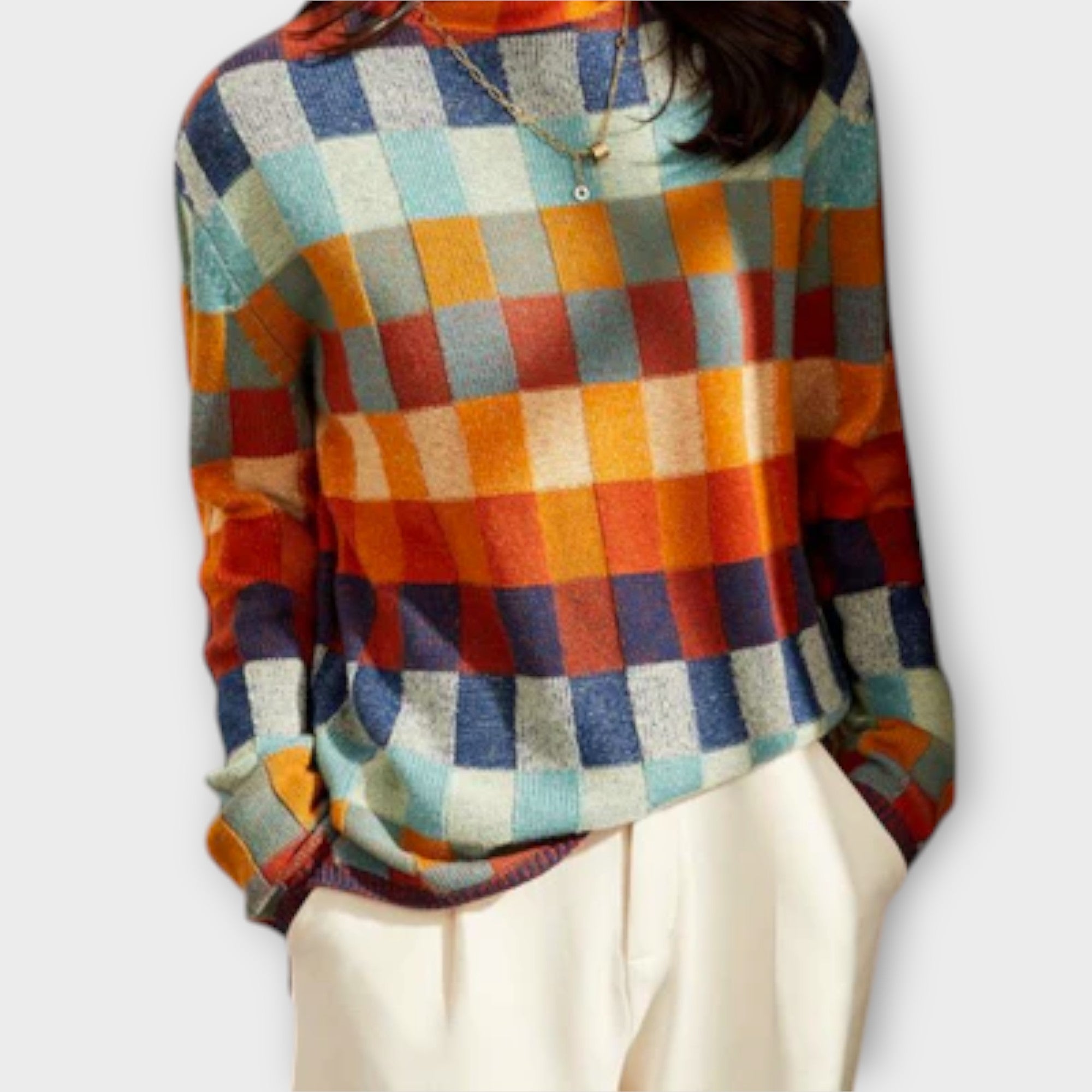 Erika - patchworkowy sweter z golfem