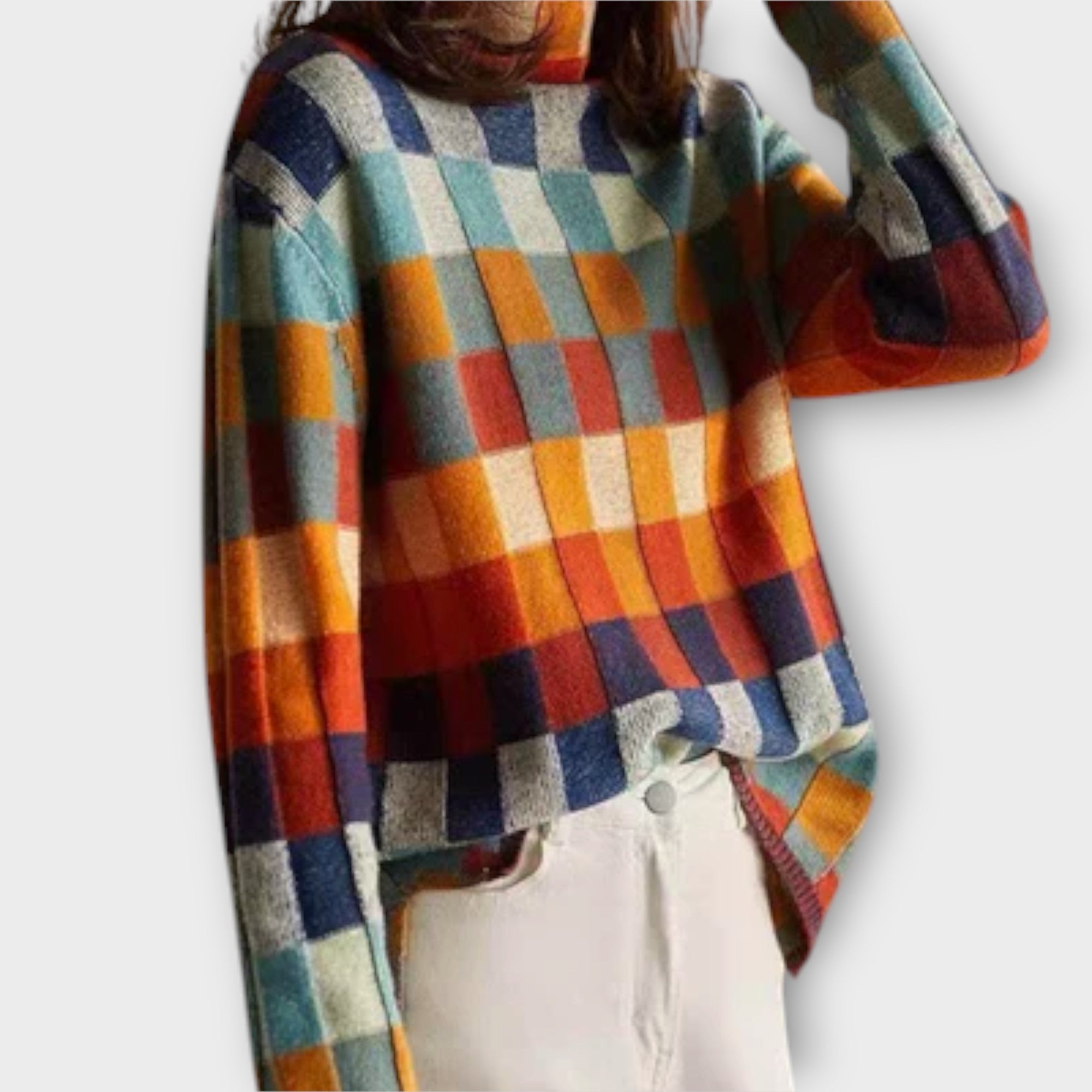 Erika - patchworkowy sweter z golfem