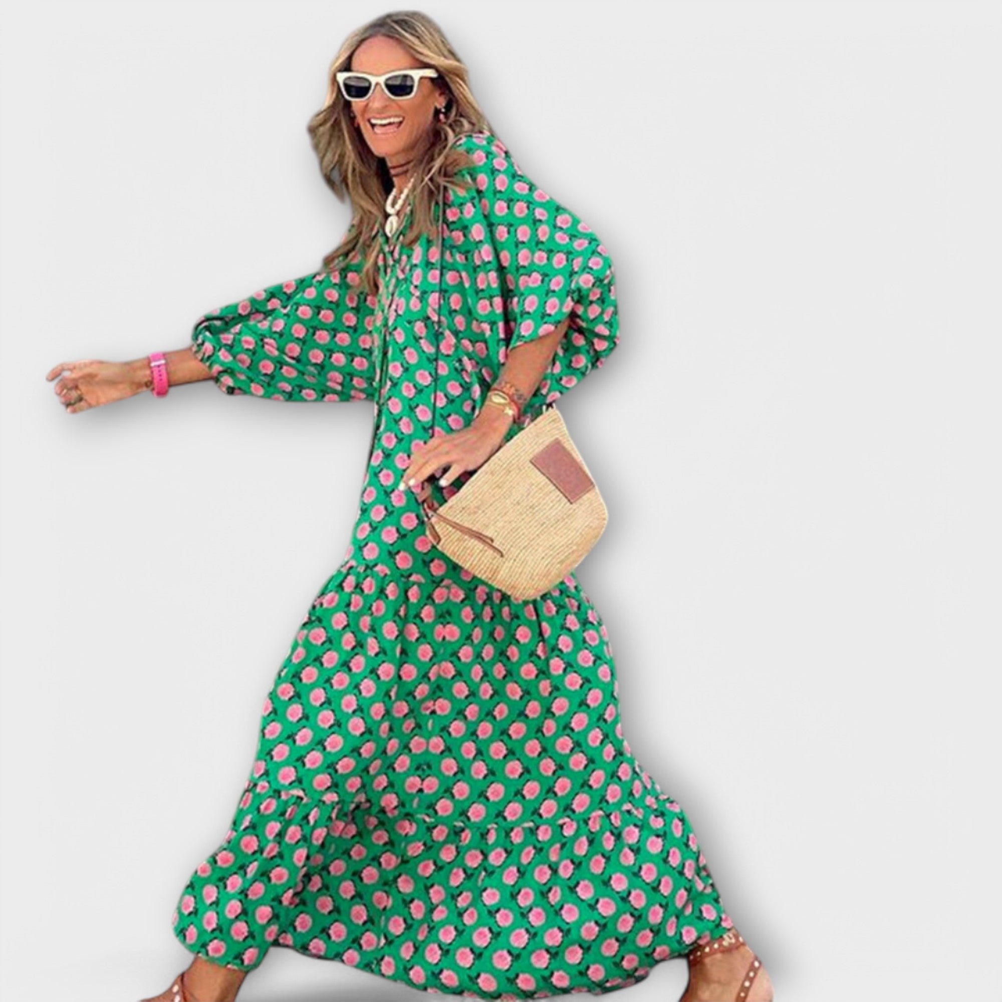 Elegancka geometryczna sukienka maxi