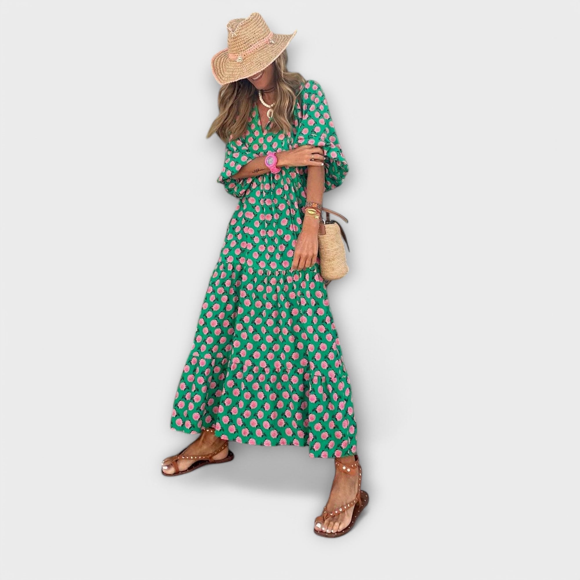 Elegancka geometryczna sukienka maxi