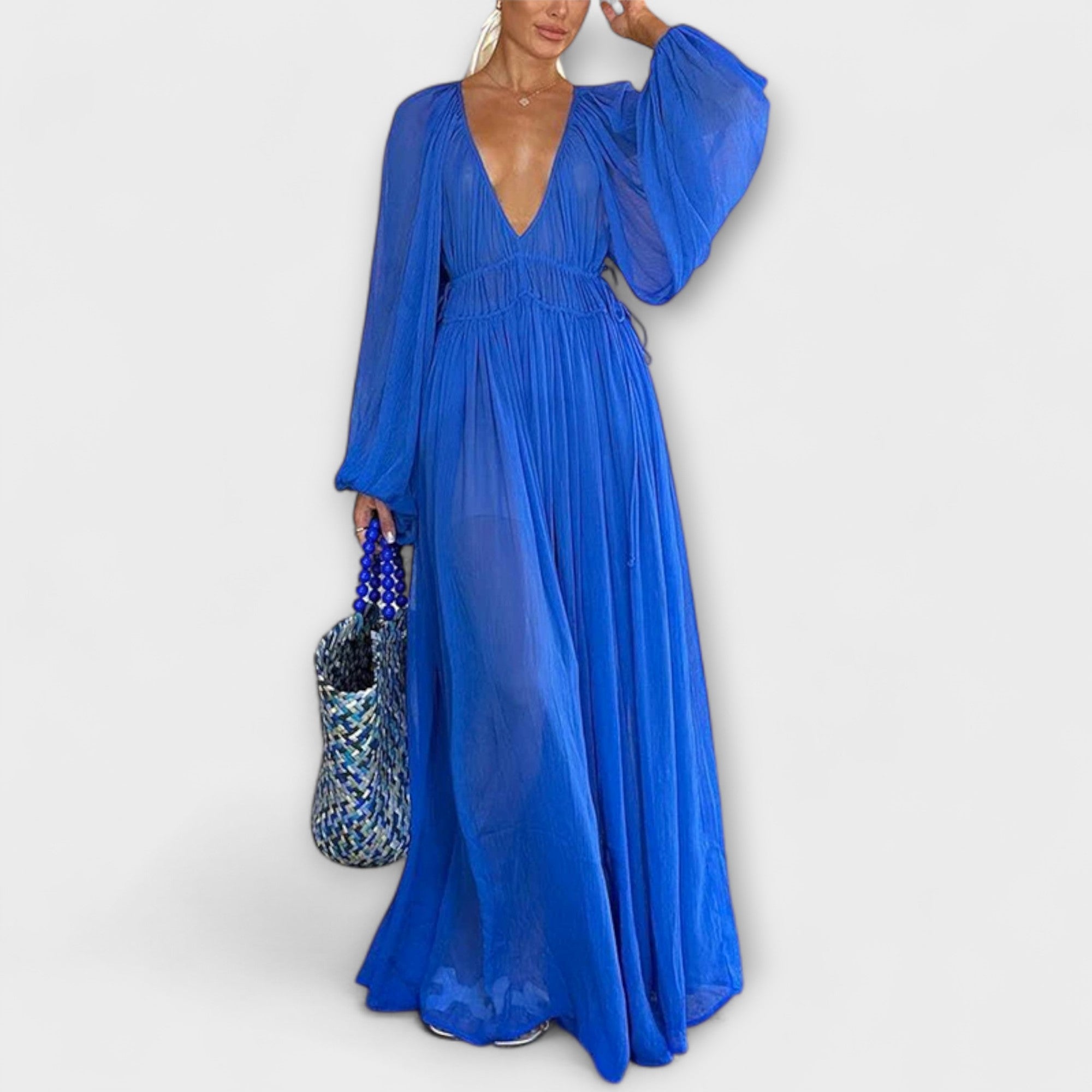 Elegancka plisowana sukienka z d?ugim r?kawem