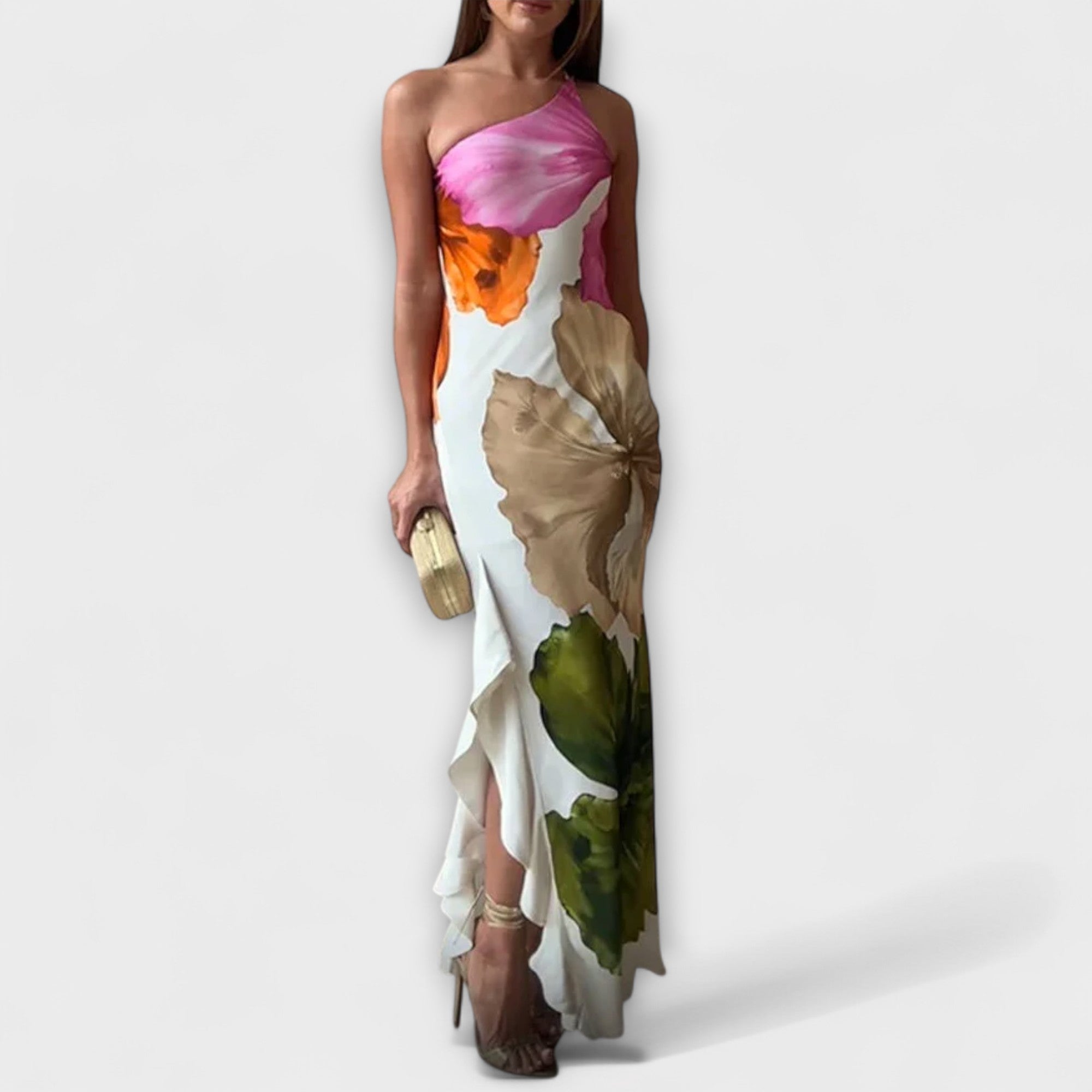De Sapphire - Elegancka patchworkowa sukienka maxi