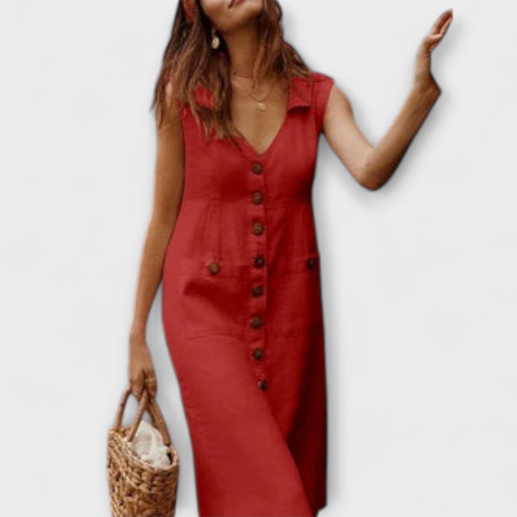 Nora – sukienka o linii A z bawe?nianego lnu z wywijanym ko?nierzykiem