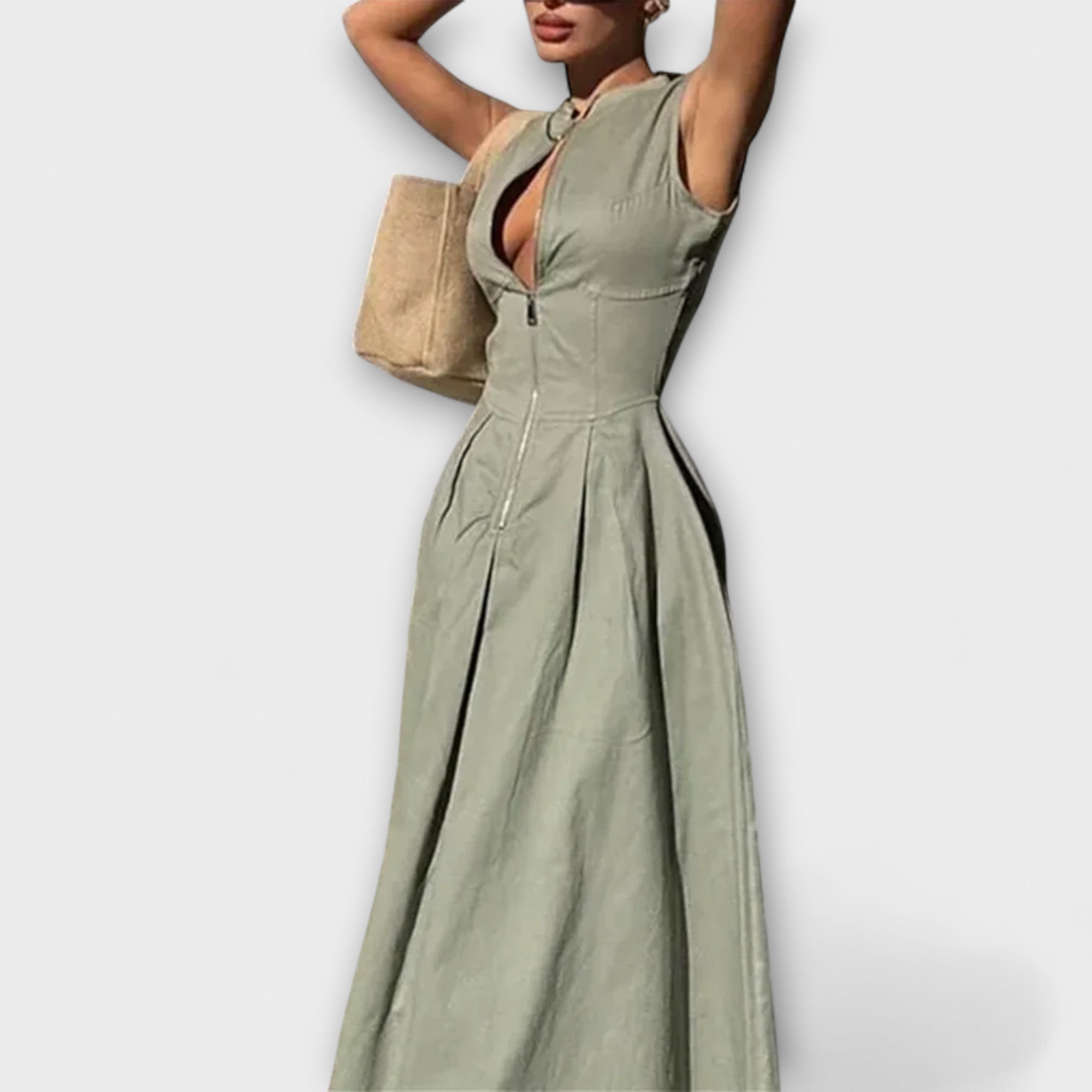 Plisowana sukienka midi bez r?kawów bodycon
