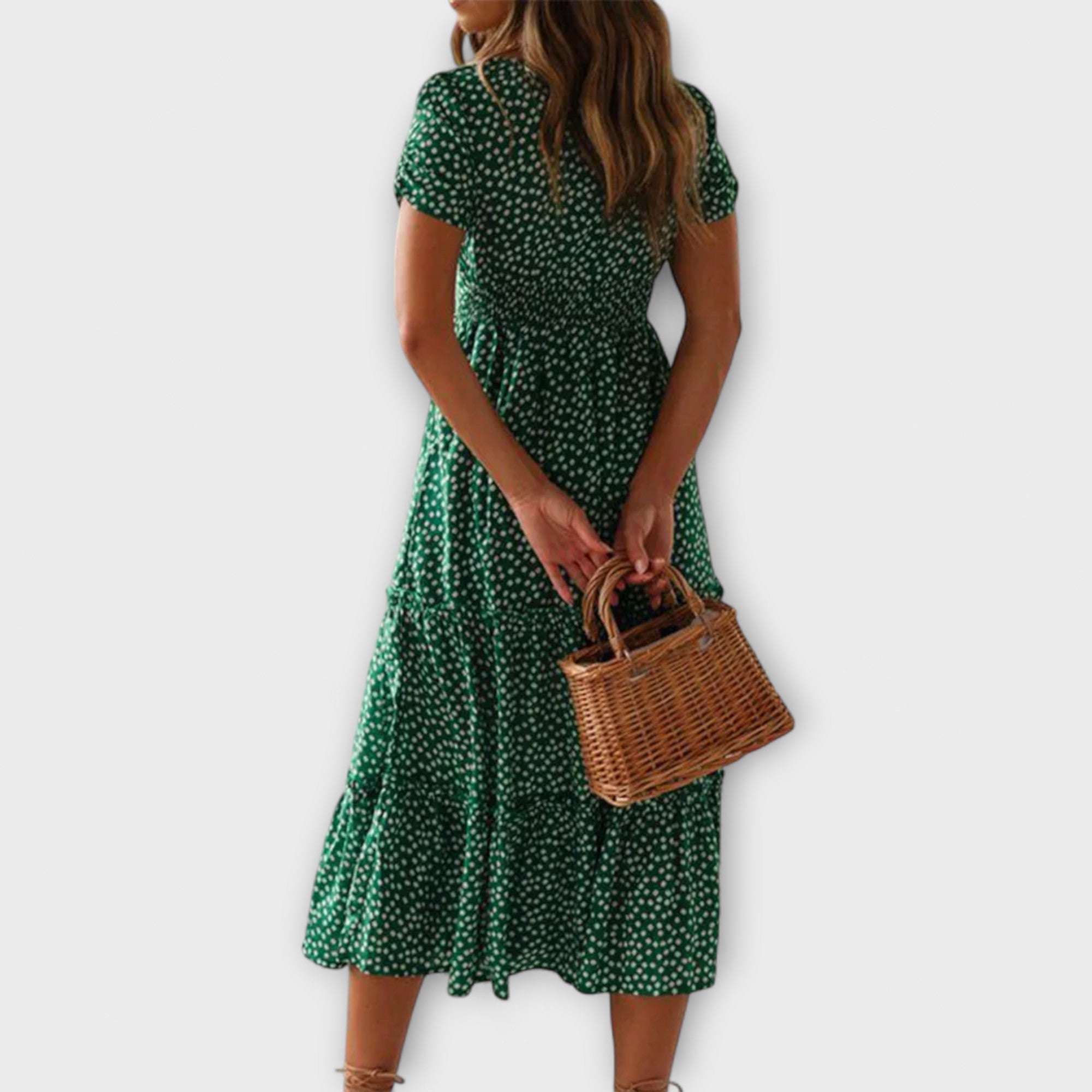 Vintage kwiecisty nadruk bufiaste r?kawy maxi sukienka