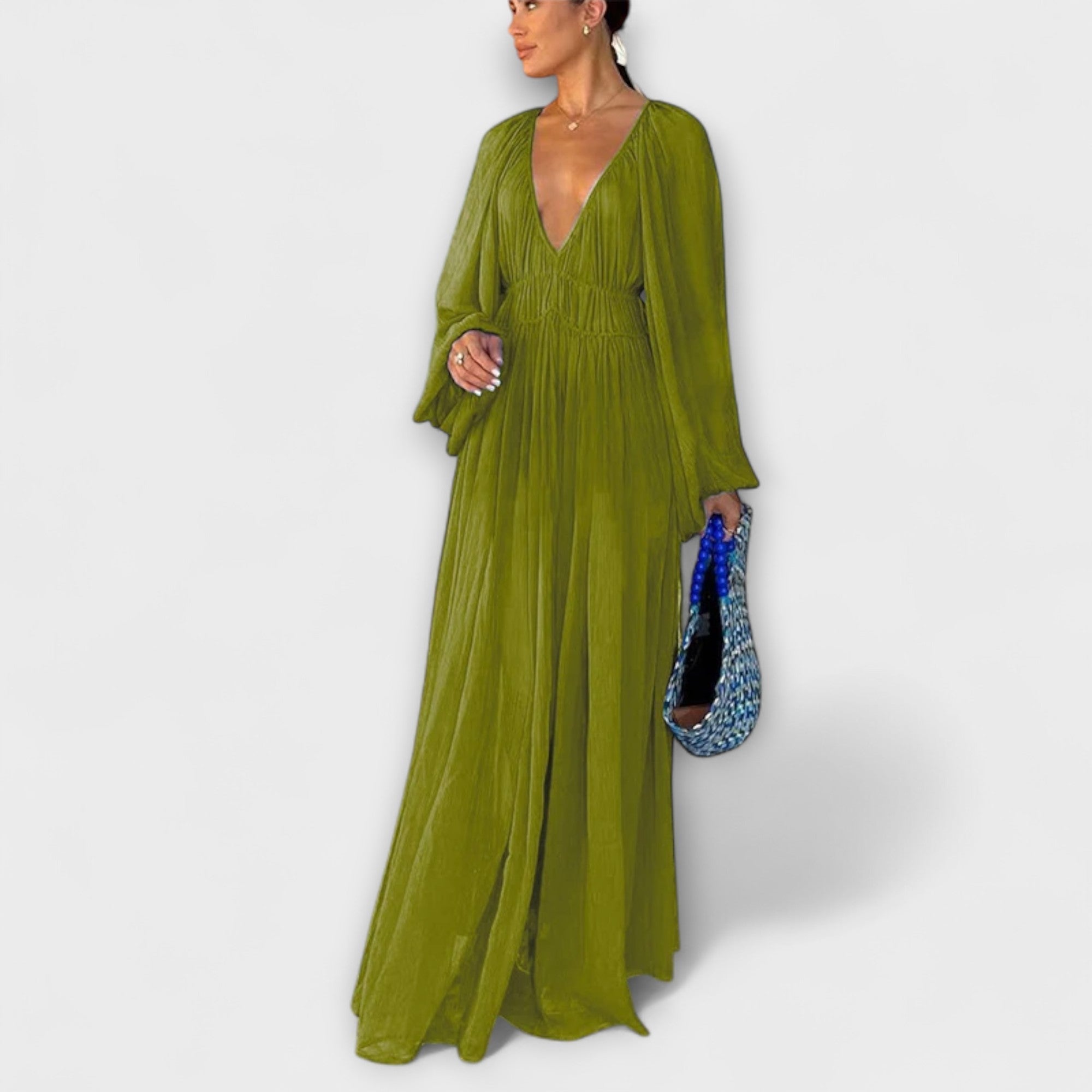 Elegancka plisowana sukienka z d?ugim r?kawem