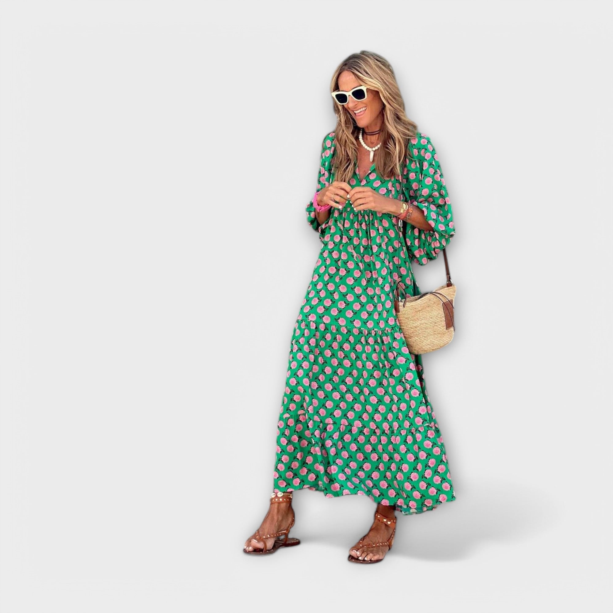 Elegancka geometryczna sukienka maxi