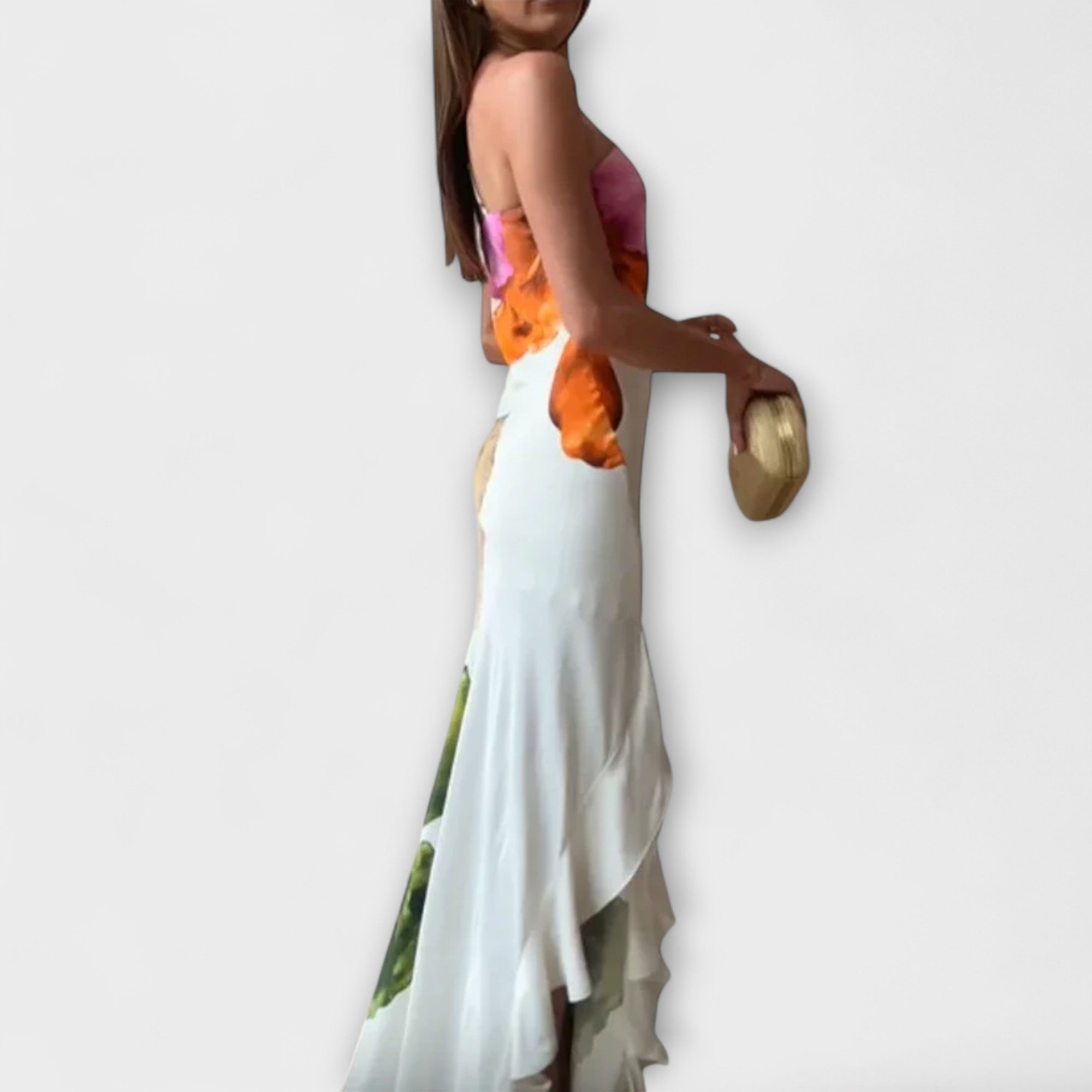 De Sapphire - Elegancka patchworkowa sukienka maxi