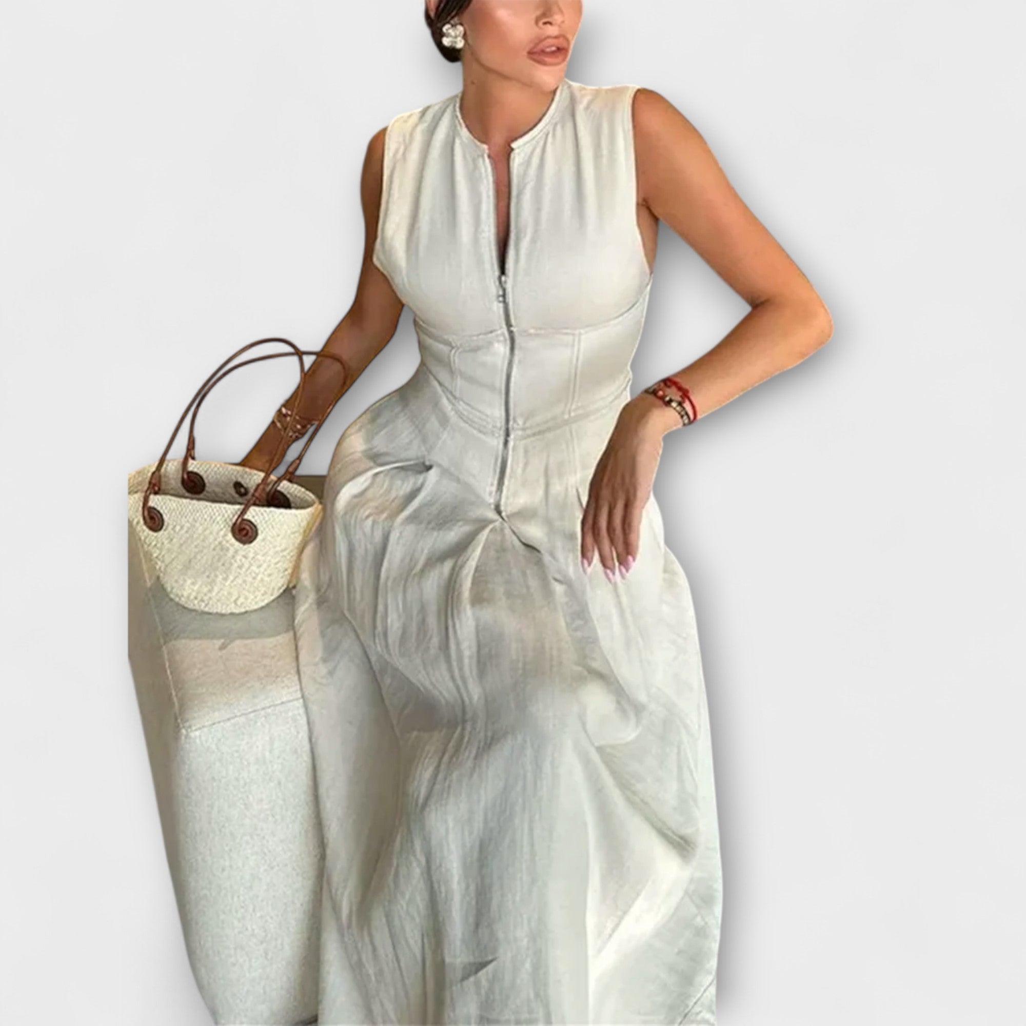 Plisowana sukienka midi bez r?kawów bodycon