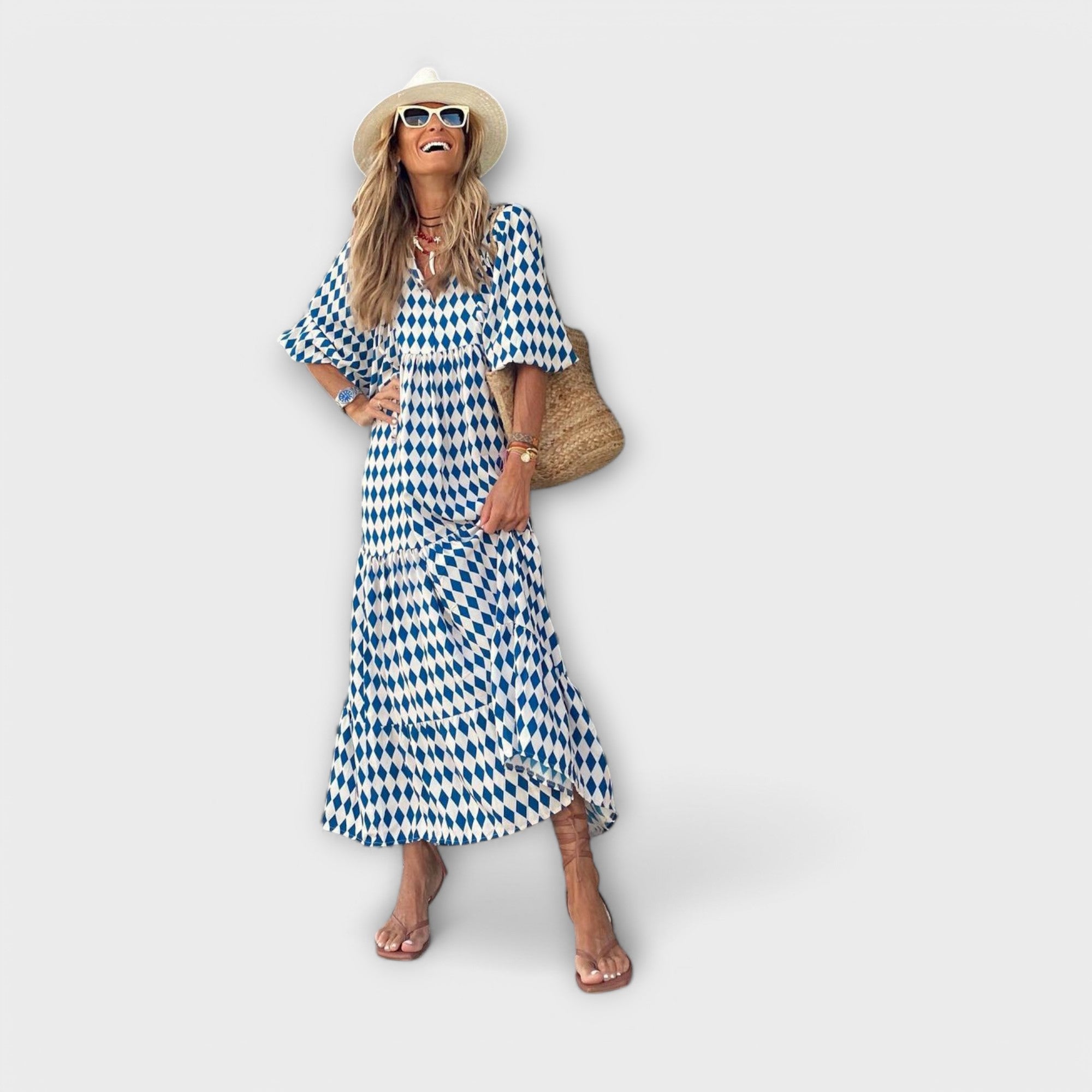 Elegancka geometryczna sukienka maxi