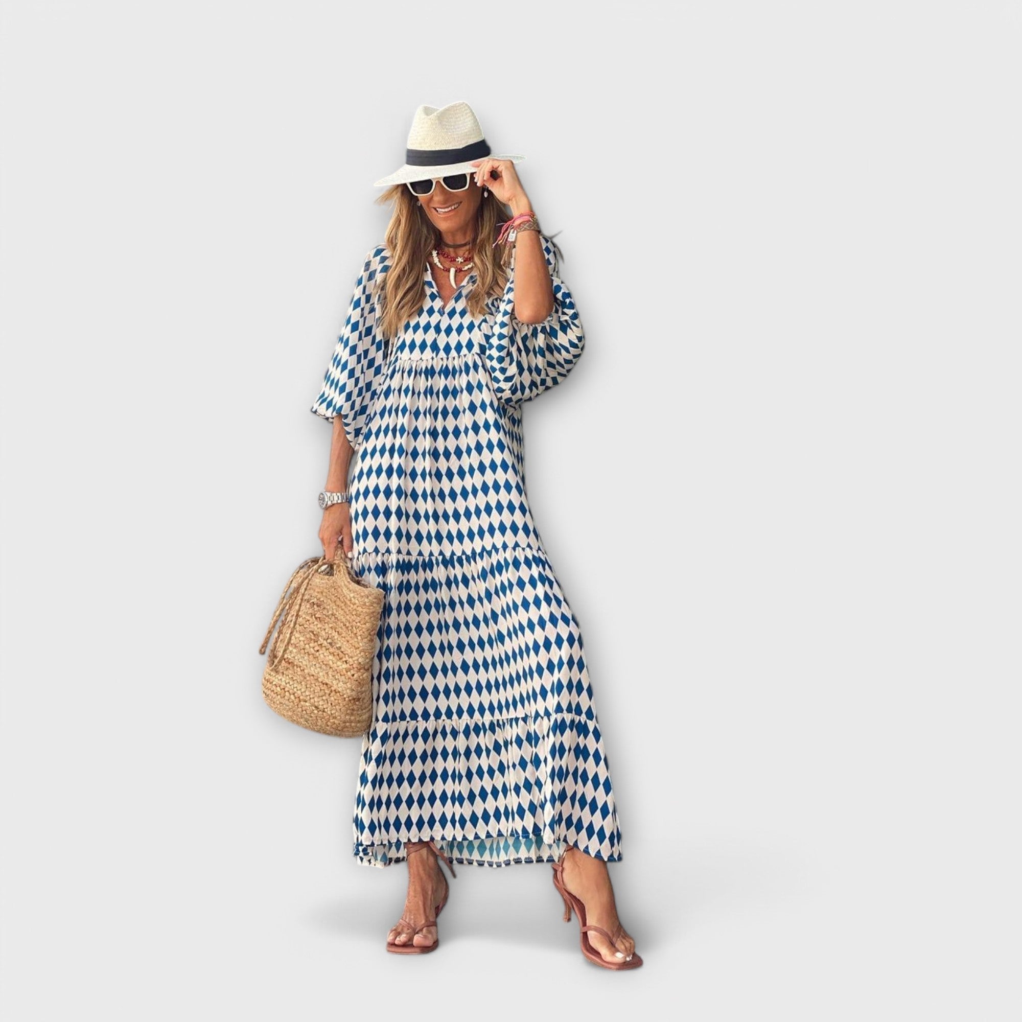 Elegancka geometryczna sukienka maxi