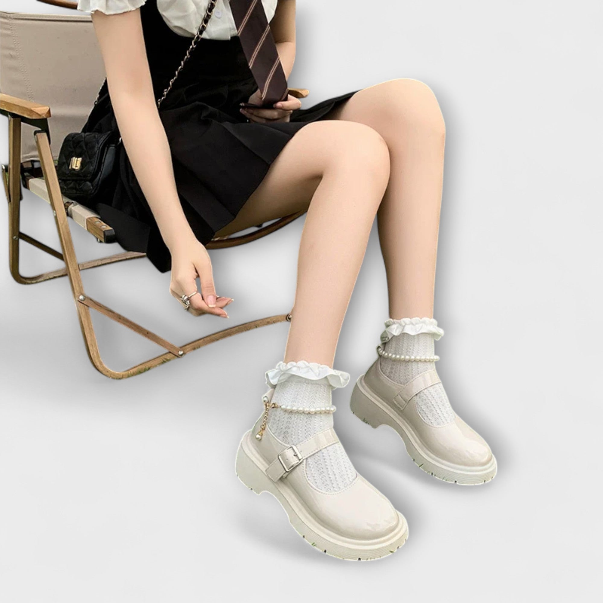 Pearl - Luksusowe skórzane buty Mary Jane z koralikami