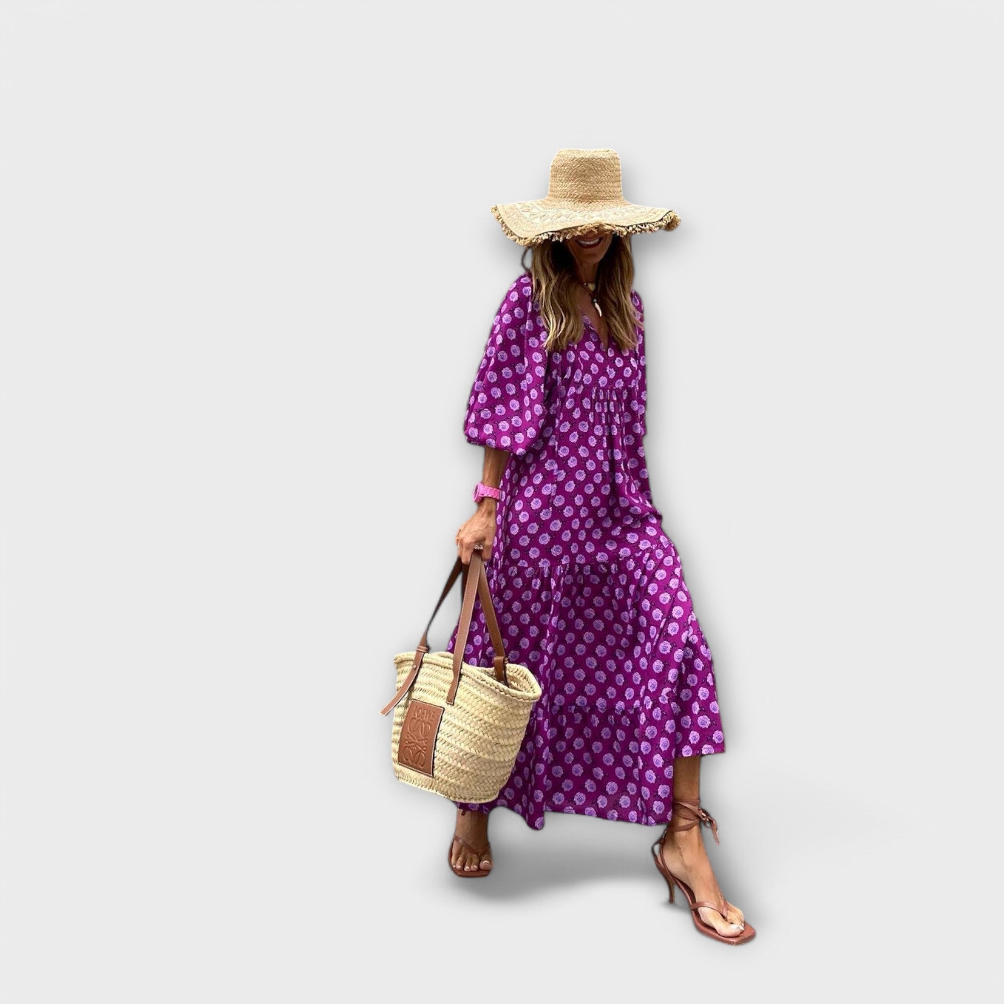Elegancka geometryczna sukienka maxi