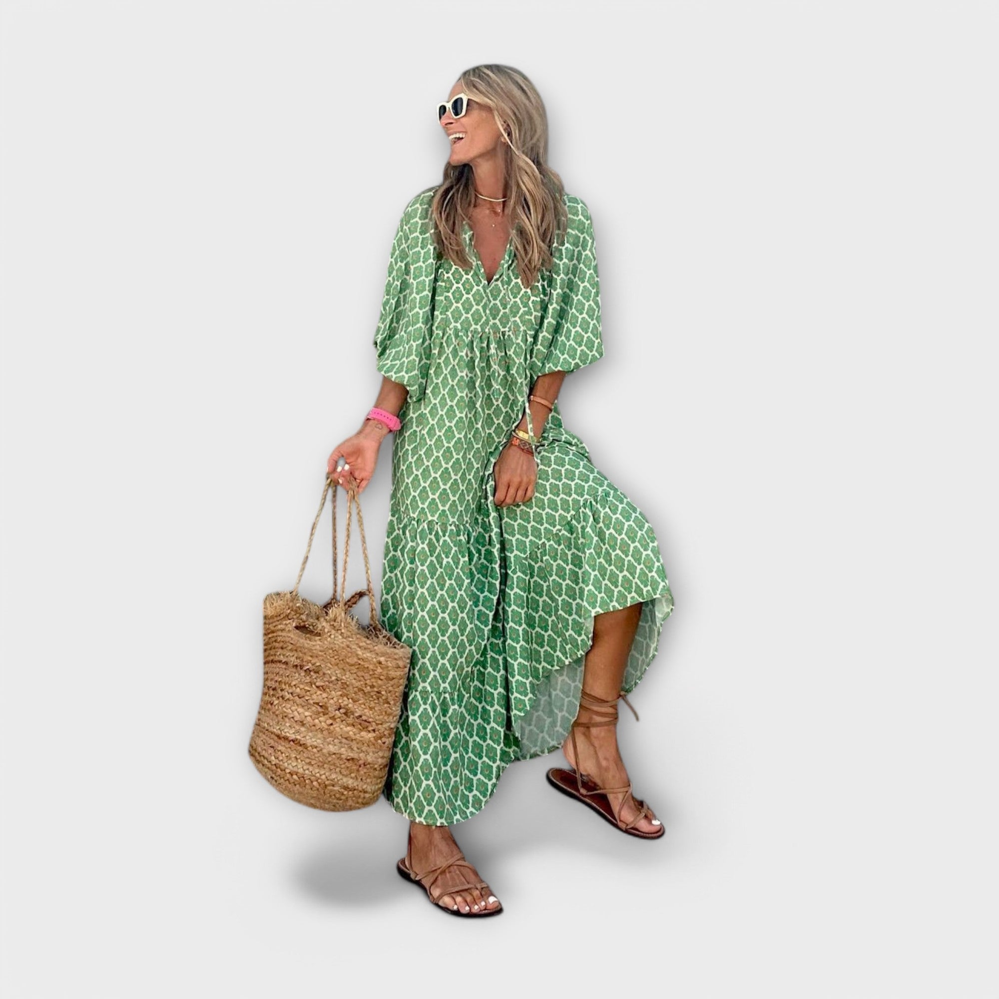 Elegancka geometryczna sukienka maxi