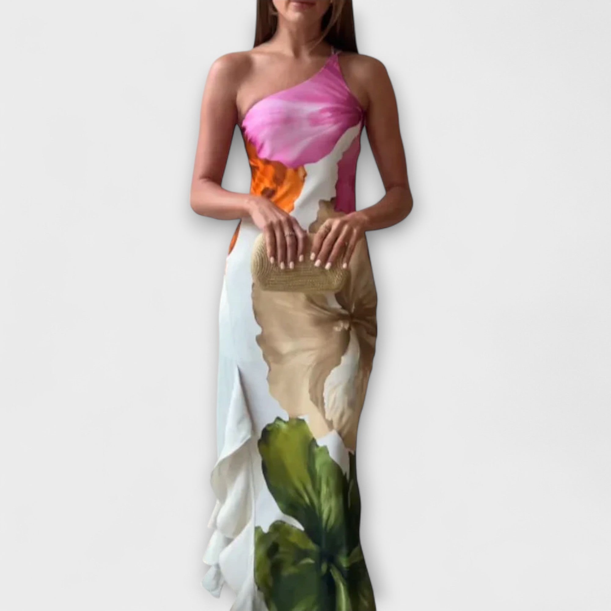 De Sapphire - Elegancka patchworkowa sukienka maxi