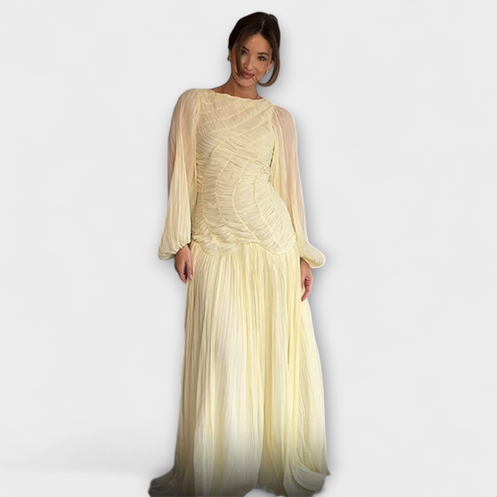 Elegancka plisowana sukienka z d?ugim r?kawem