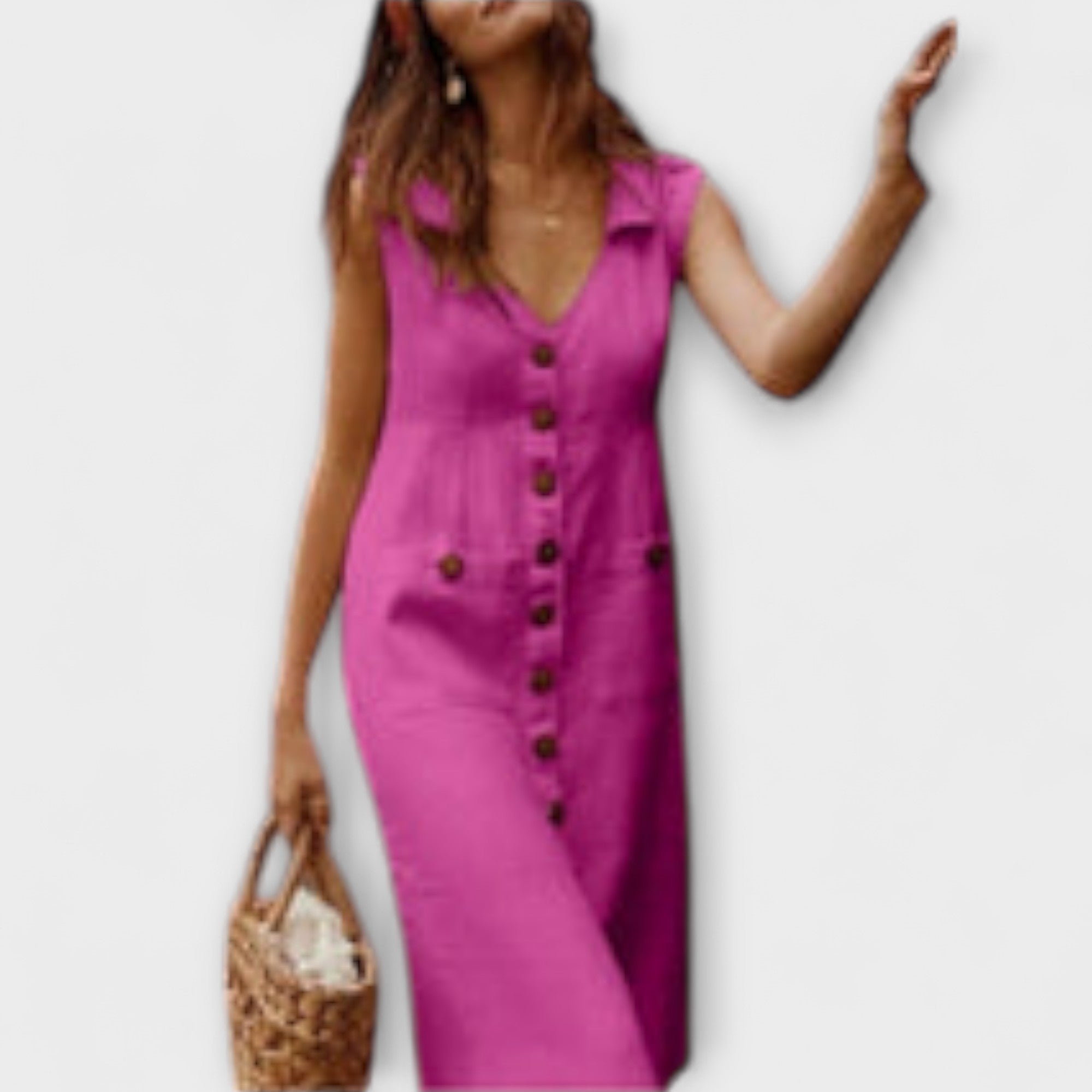 Nora – sukienka o linii A z bawe?nianego lnu z wywijanym ko?nierzykiem