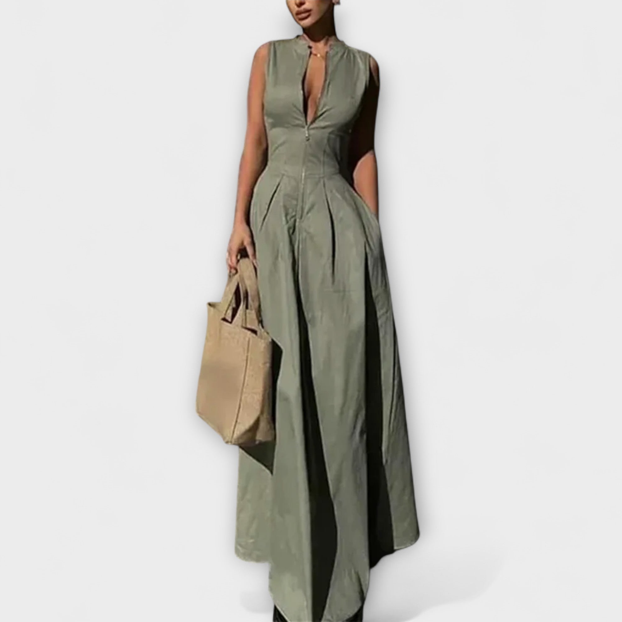 Plisowana sukienka midi bez r?kawów bodycon