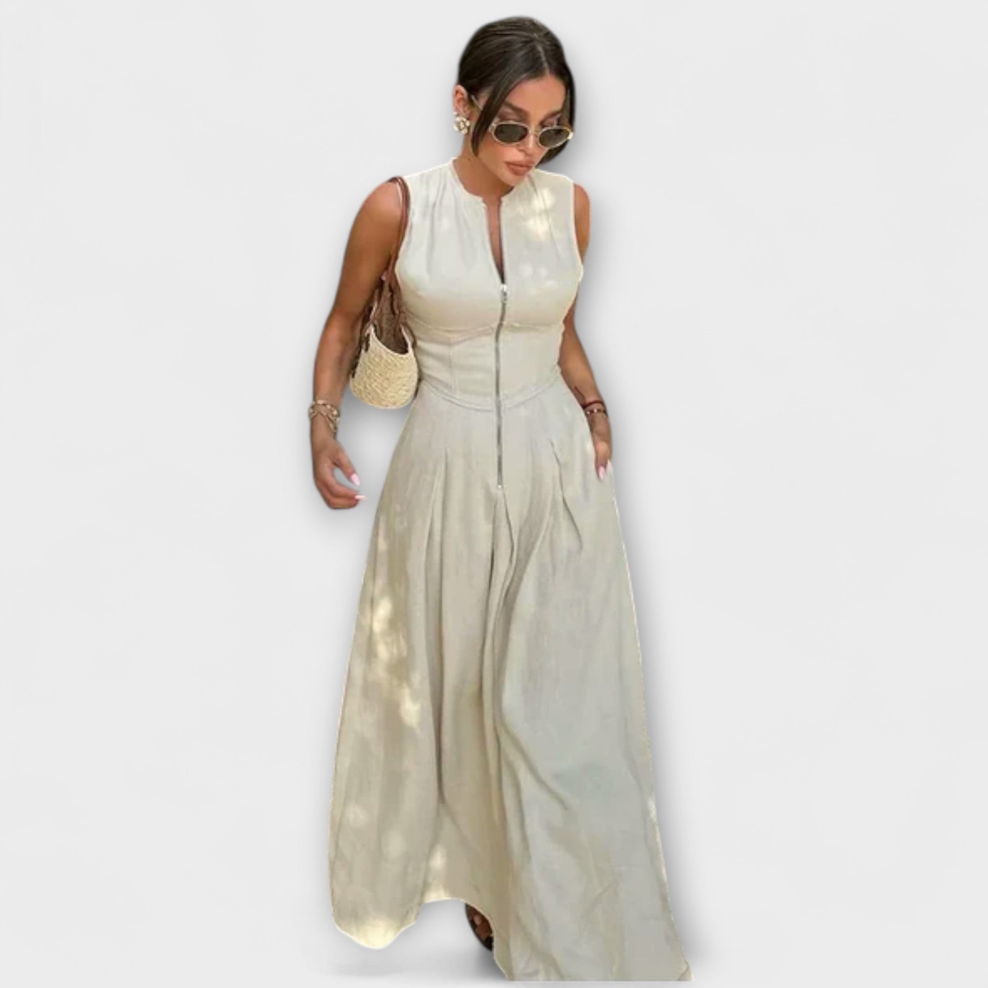 Plisowana sukienka midi bez r?kawów bodycon