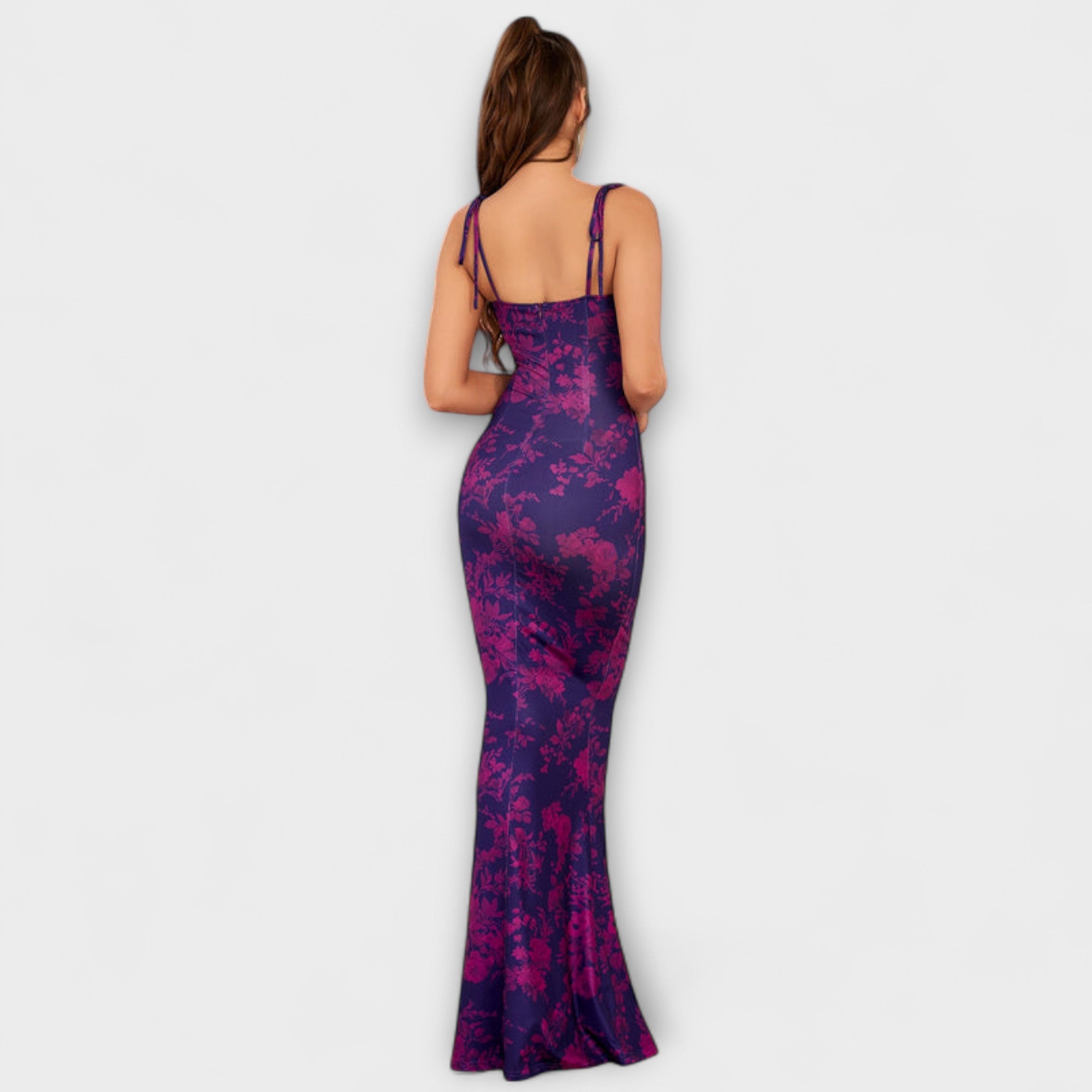 Thalia - sukienka na studniówk? w kwiatowy nadruk z wi?zanymi rami?czkami