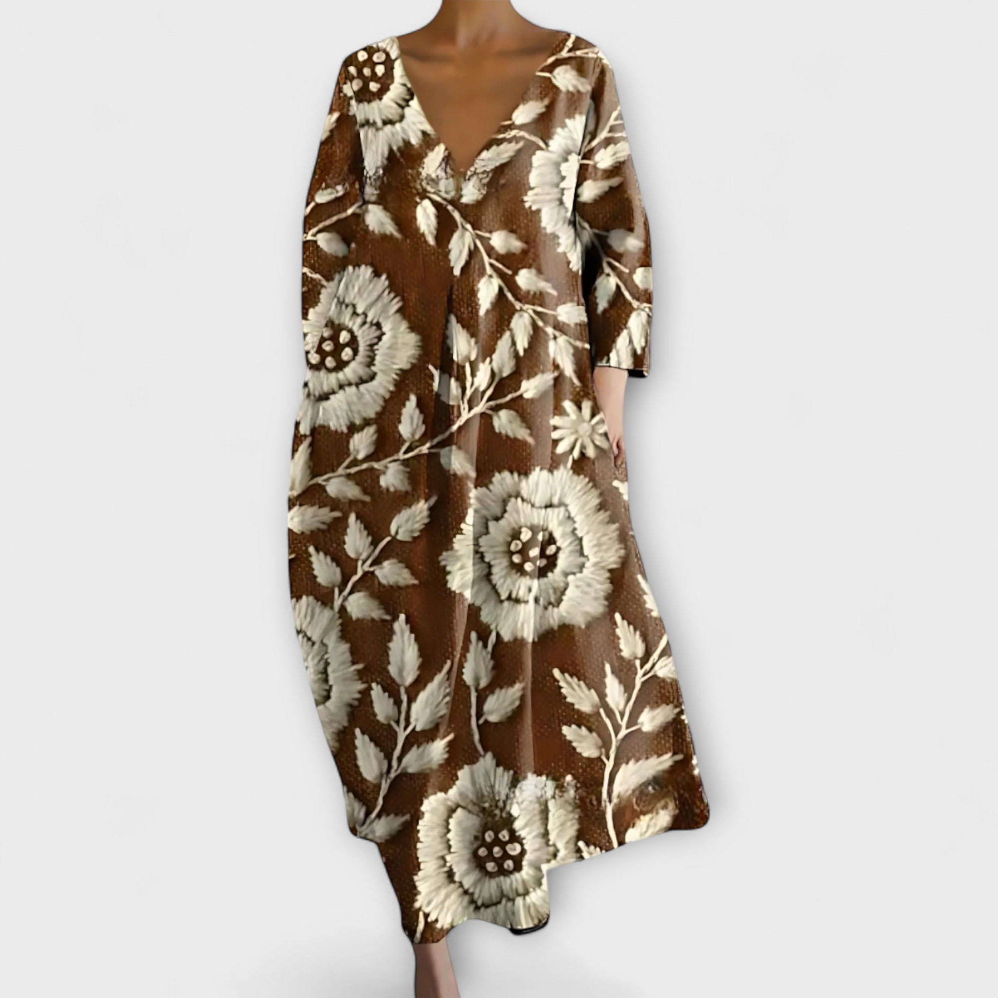 Fiona - d?uga kolorowa sukienka z dekoltem w serek