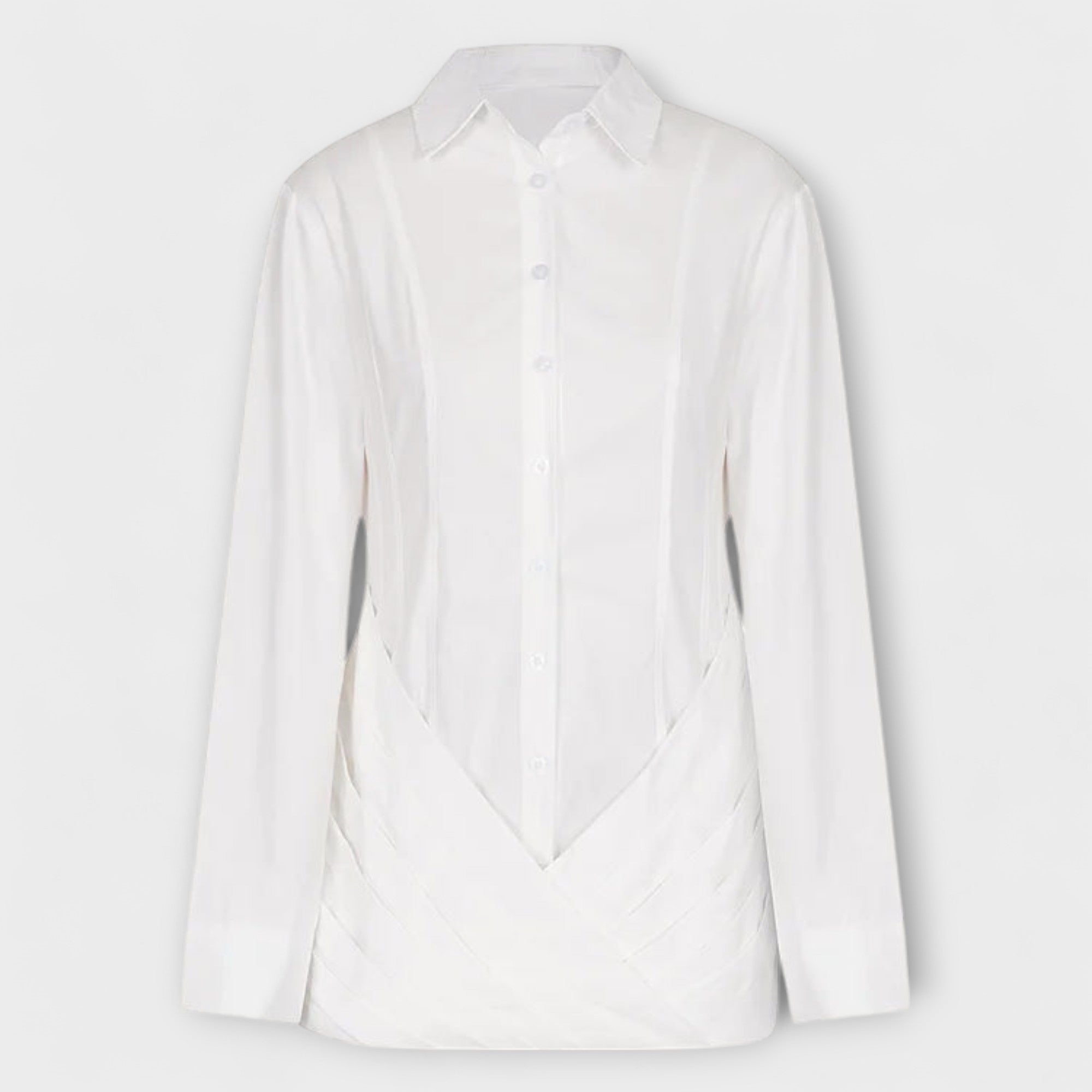 Indie - Bia?a plisowana sukienka koszulowa z d?ugim r?kawem