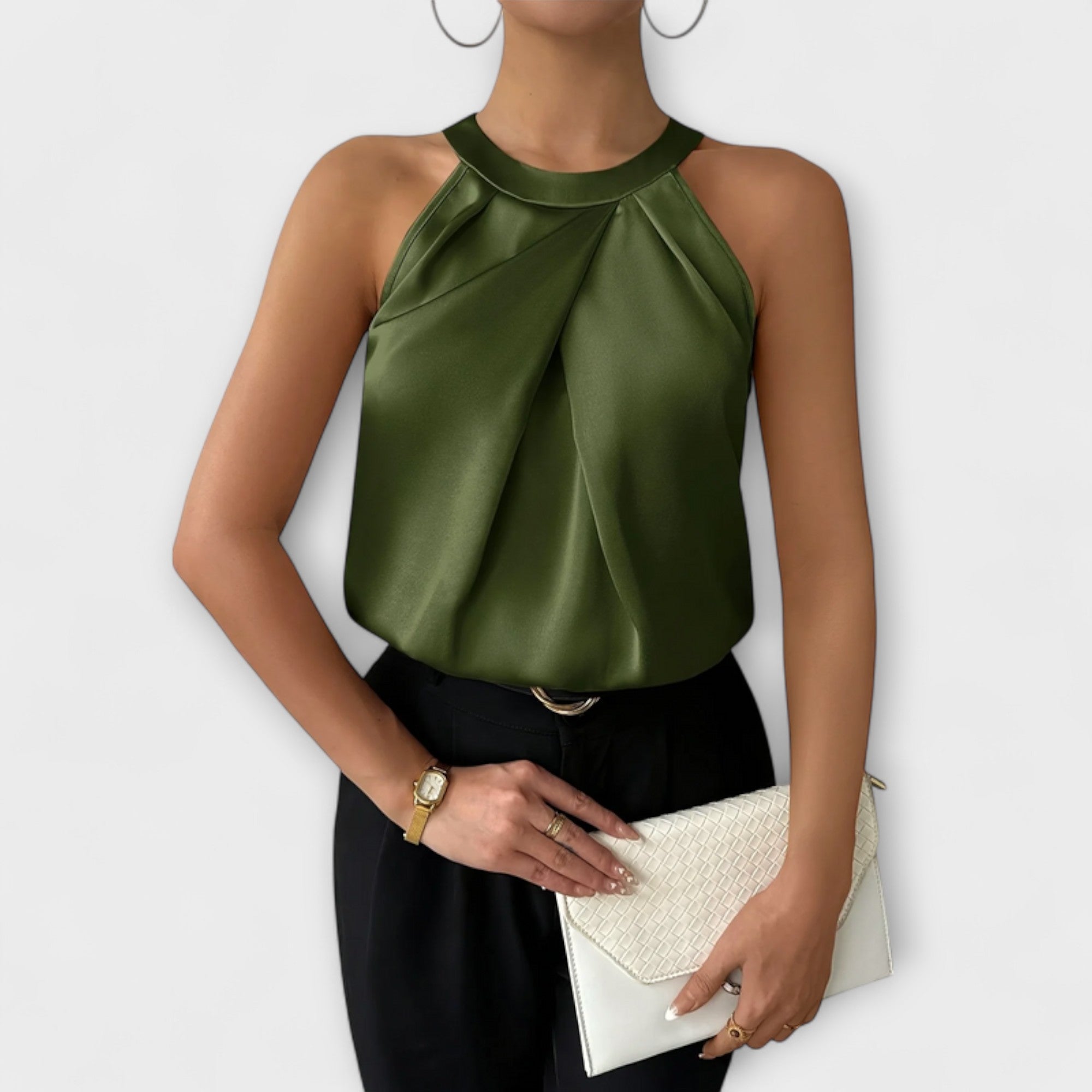 Skye - elegancka satynowa bluzka z odkrytymi ramionami