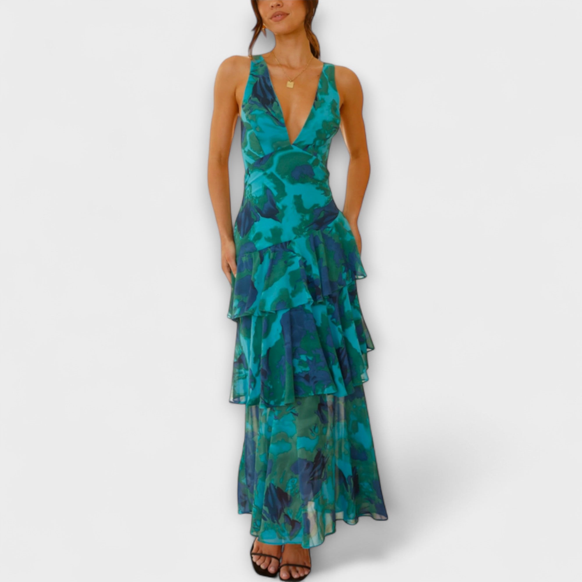 Domenica - Szyfonowa sukienka z dekoltem w serek i warstwami