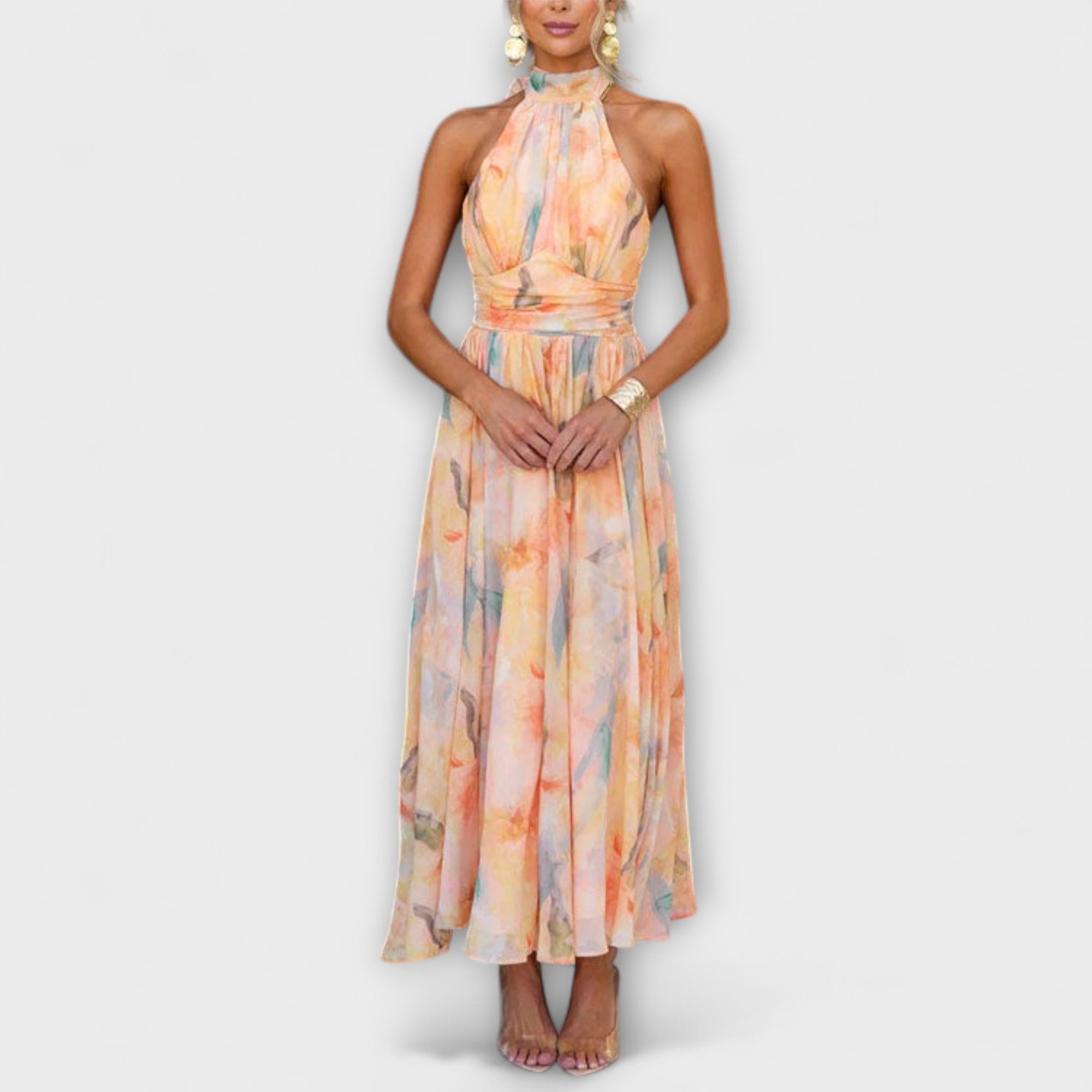 Halter Neck Akwarela Print Maxi Sukienka