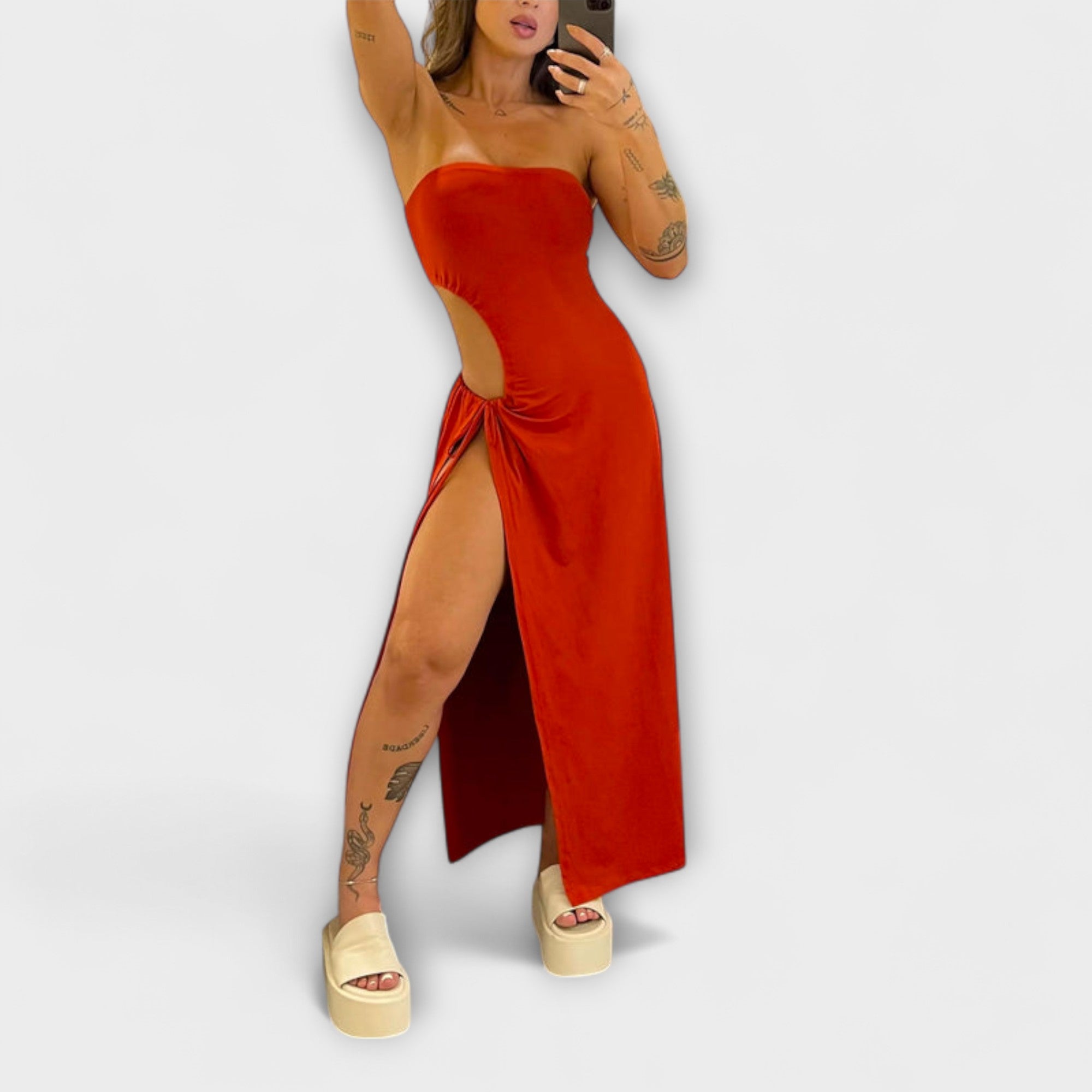 Winona - sukienka body z wi?zaniem bandeau-tie z rozci?ciami po bokach