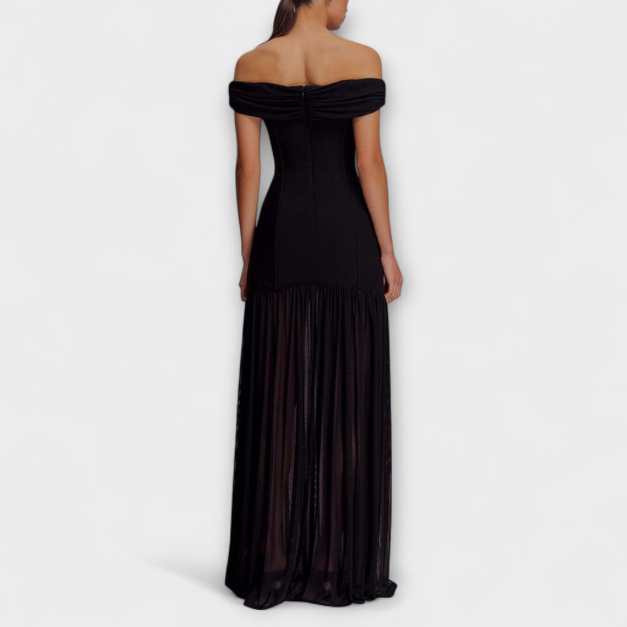 Maelie - Elegancka sukienka maxi bodycon bez rami?czek z kwiatowymi zdobieniami