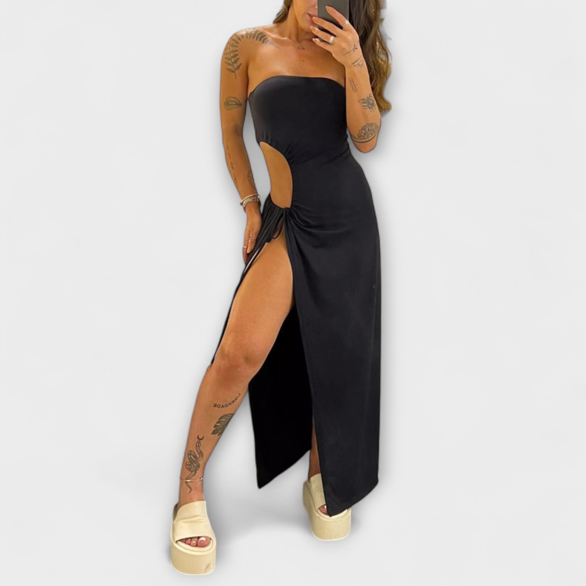 Winona - sukienka body z wi?zaniem bandeau-tie z rozci?ciami po bokach