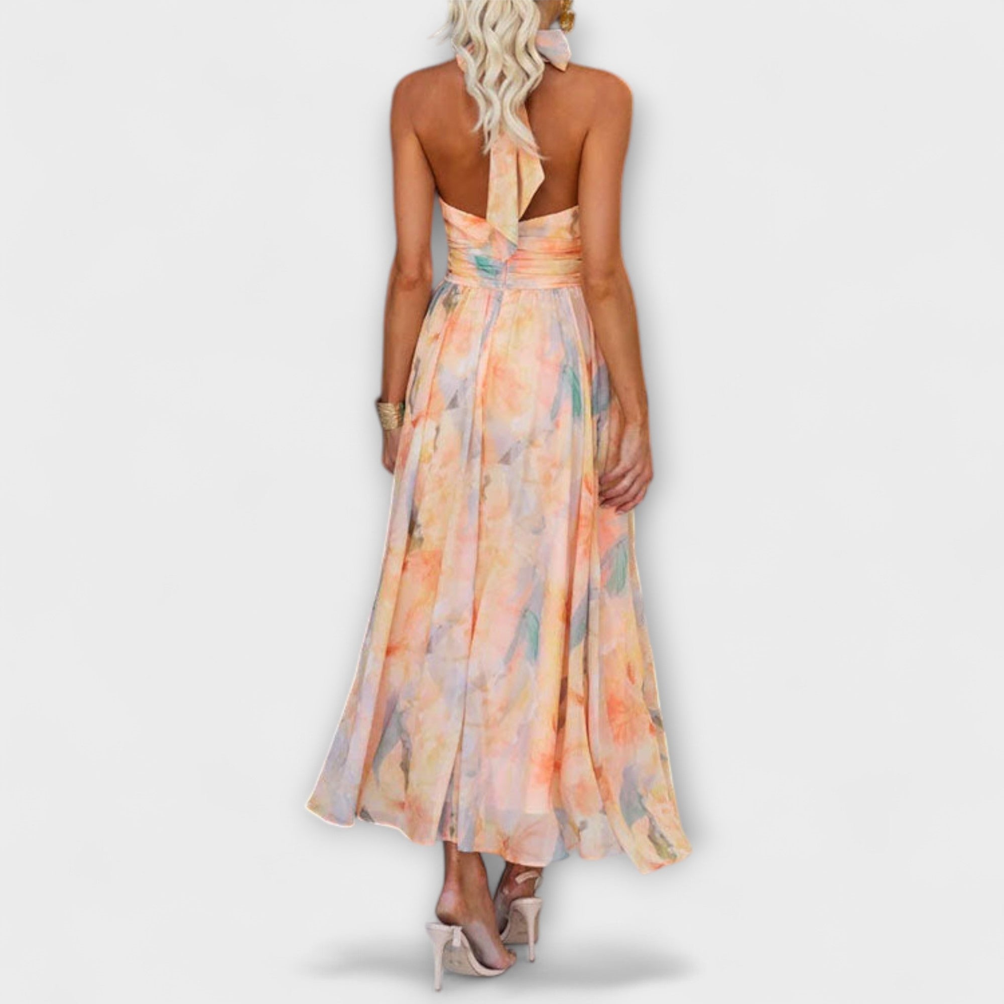 Halter Neck Akwarela Print Maxi Sukienka