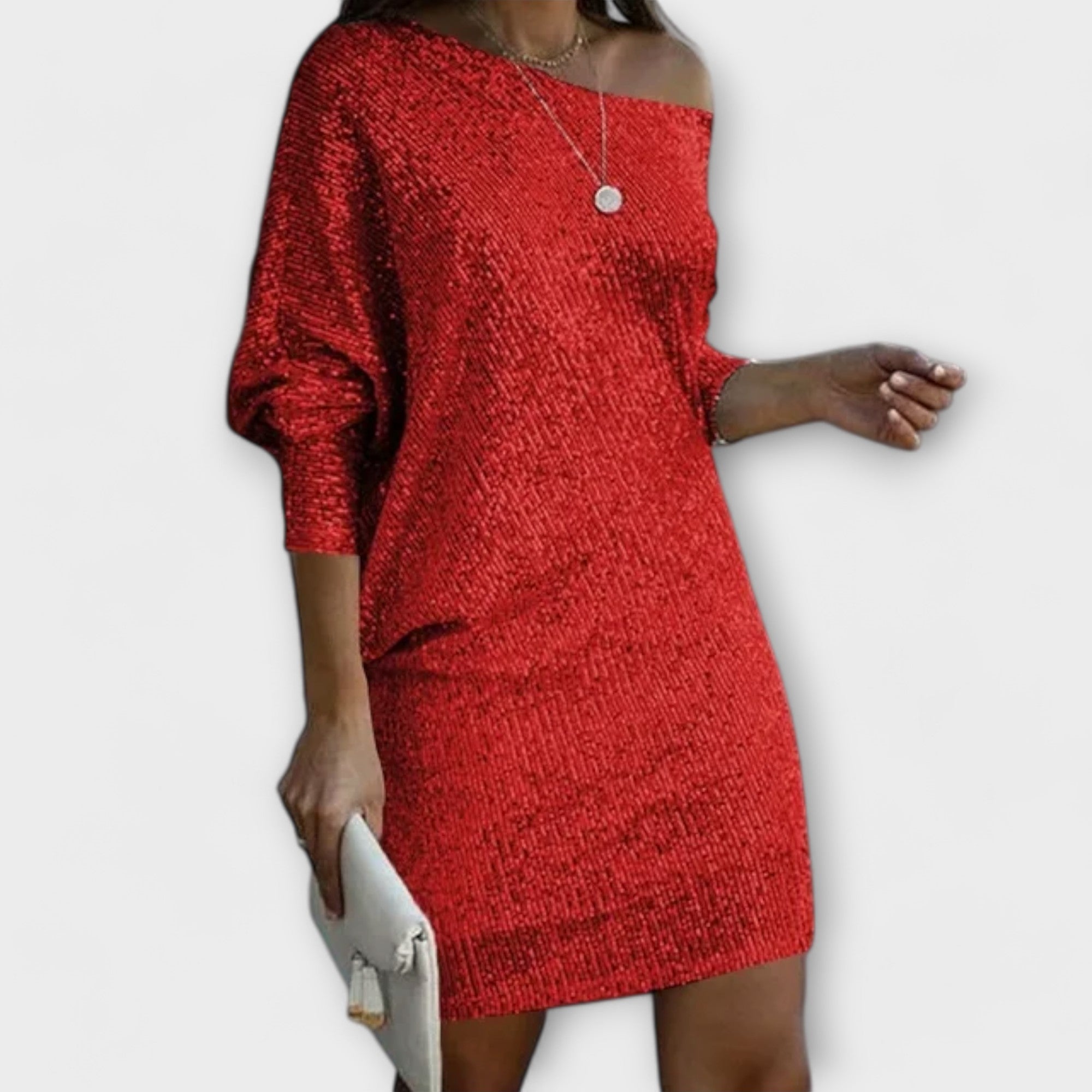 Sukienka na imprez? z cekinami i kontrastem